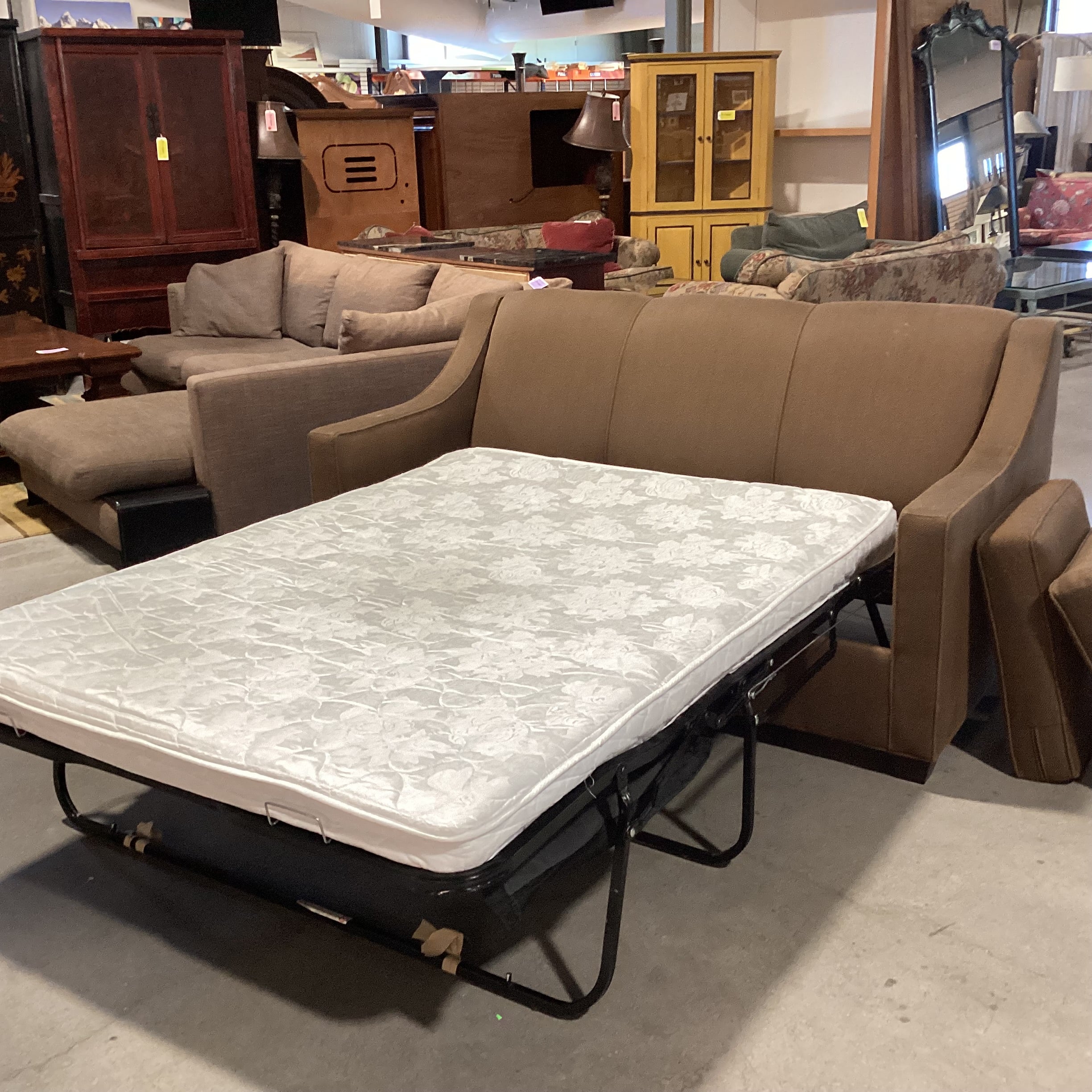 Brown Woven Slope Arm with Full Sleeper Sofa 70"x 36"x 36"