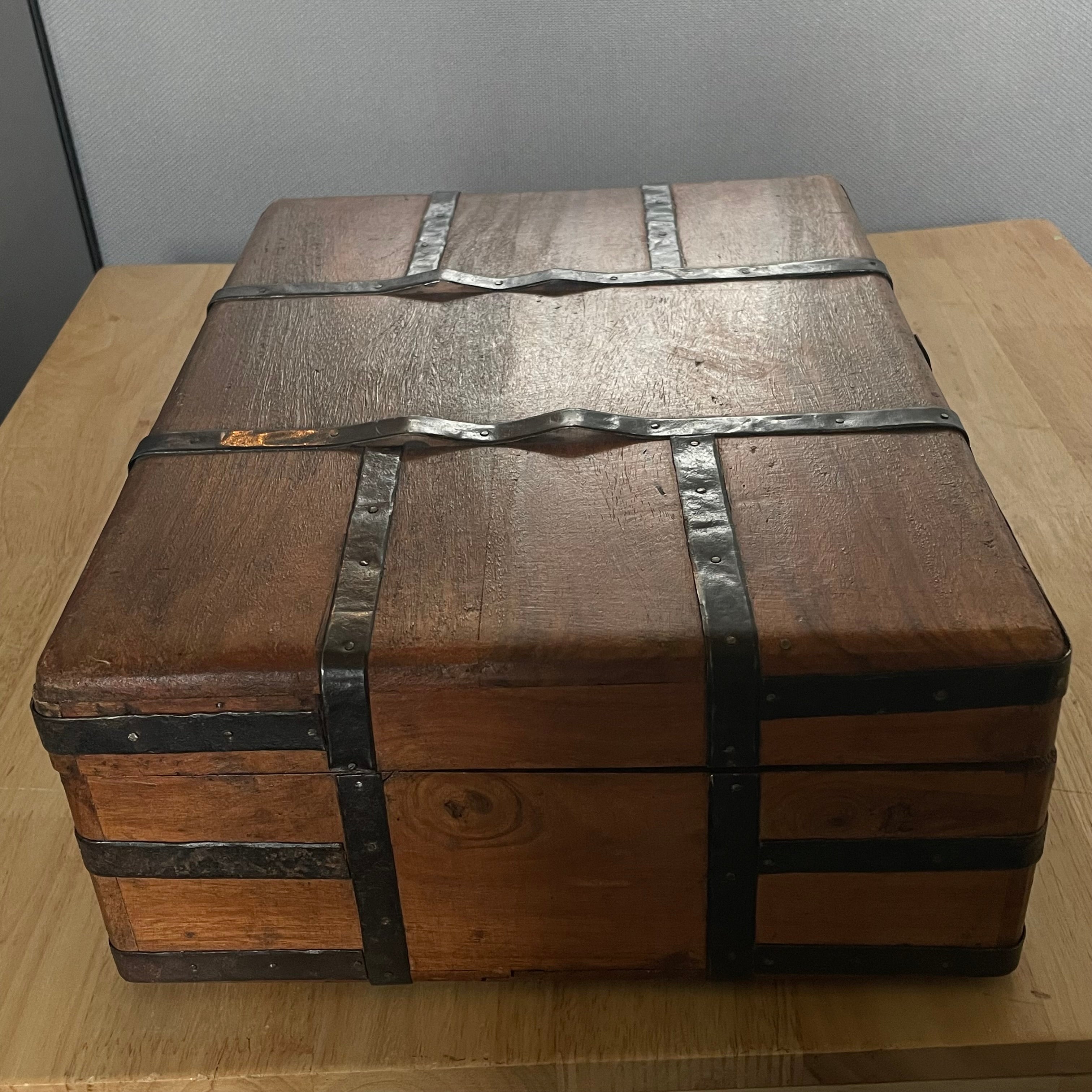 Antique Handcraftedb Wood with Iron Bands/Hardware Captains Desk/Document Box