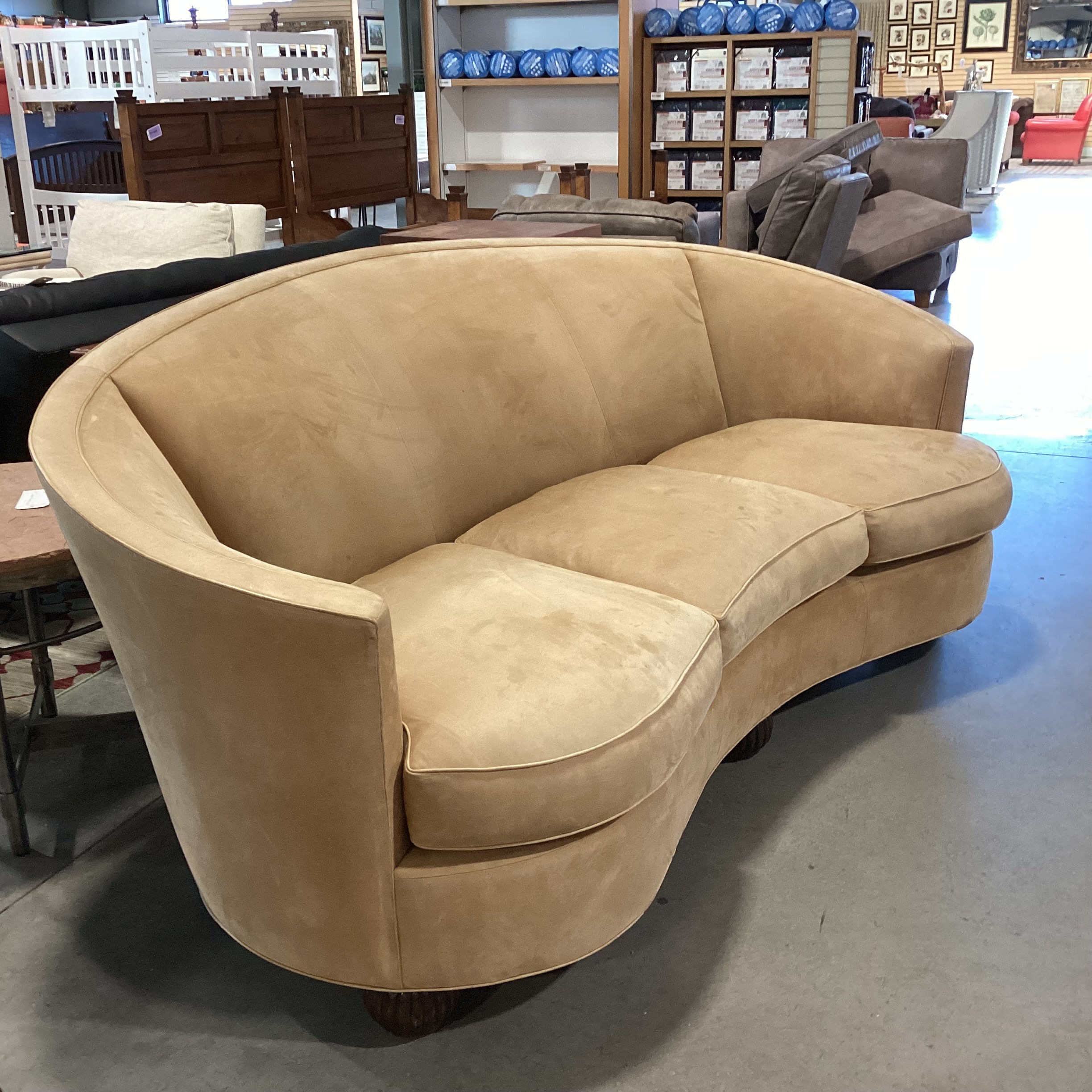 Custom Curved Suede & Down Mix Sofa  72"x 16"x 30"