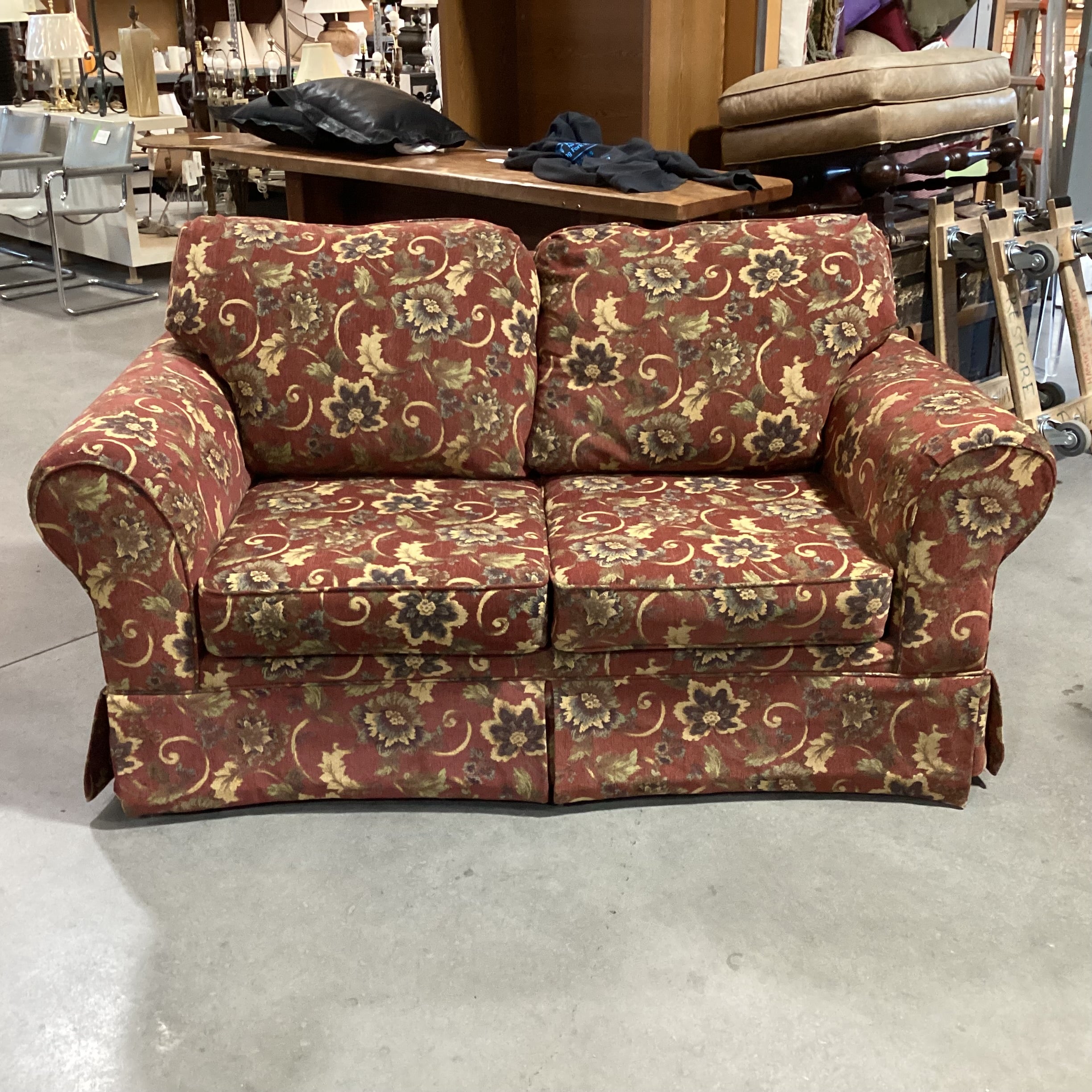 Rust Gold & Sage Floral Loveseat Sofa 64"x 38"x 32"