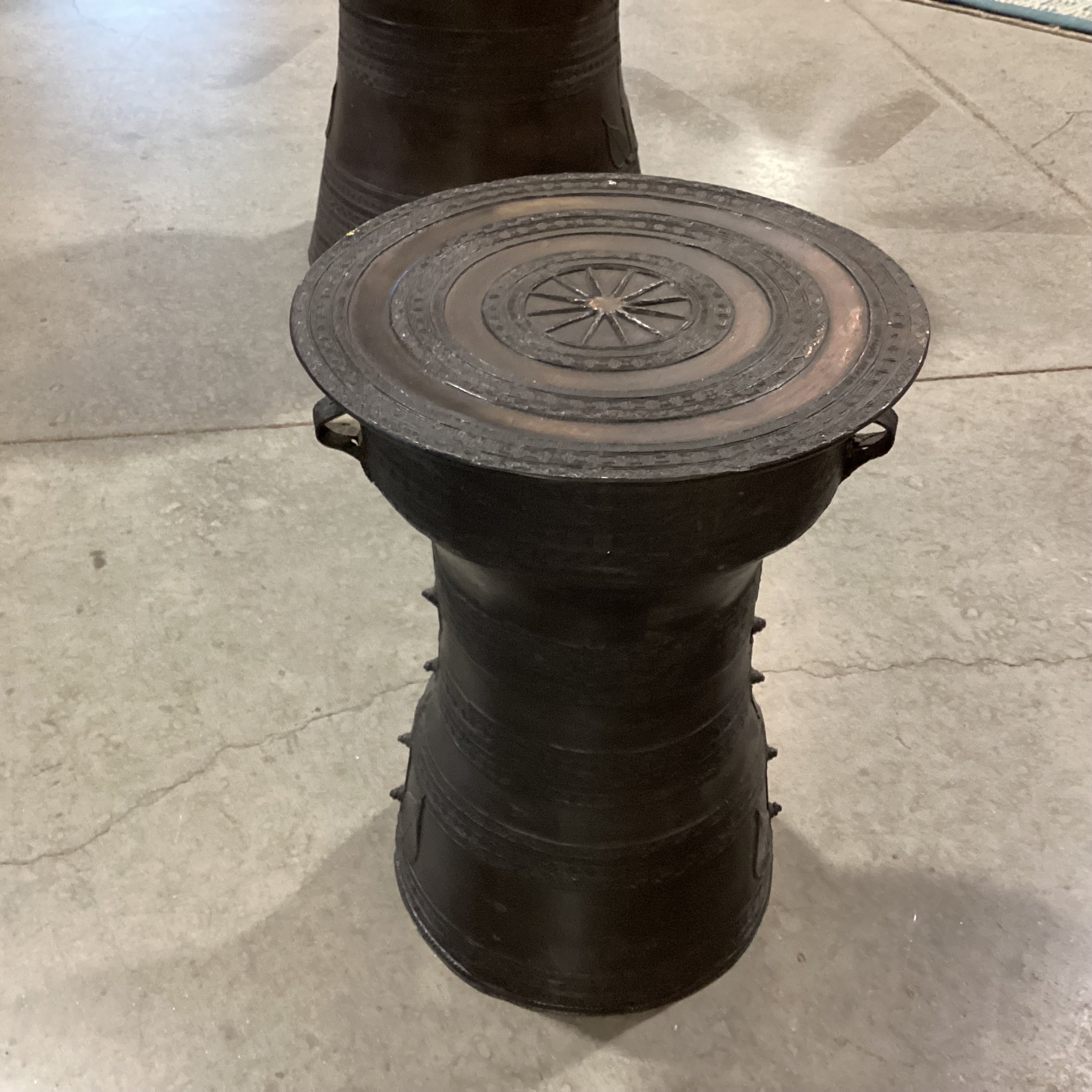 Asian Bronze Rain Drum Style Accent Table 13" Diameter x 18"
