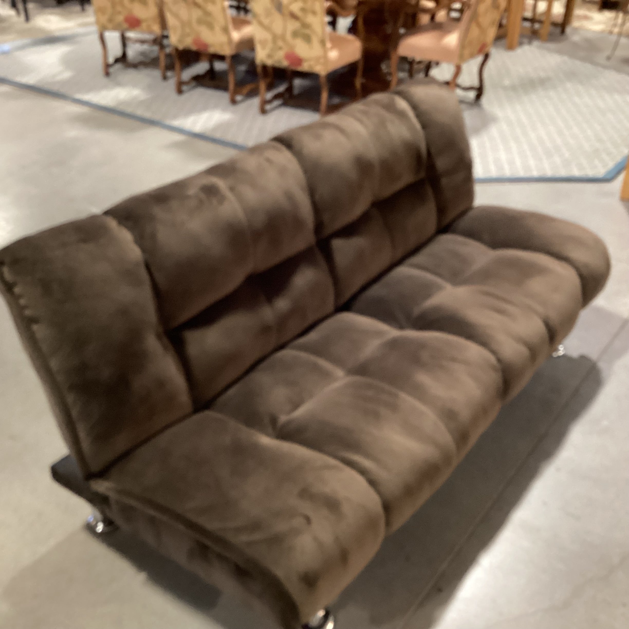 Brown Pillow Plush with Chrome Legs Futon Sofa 76"x 34" to 48"x 35"
