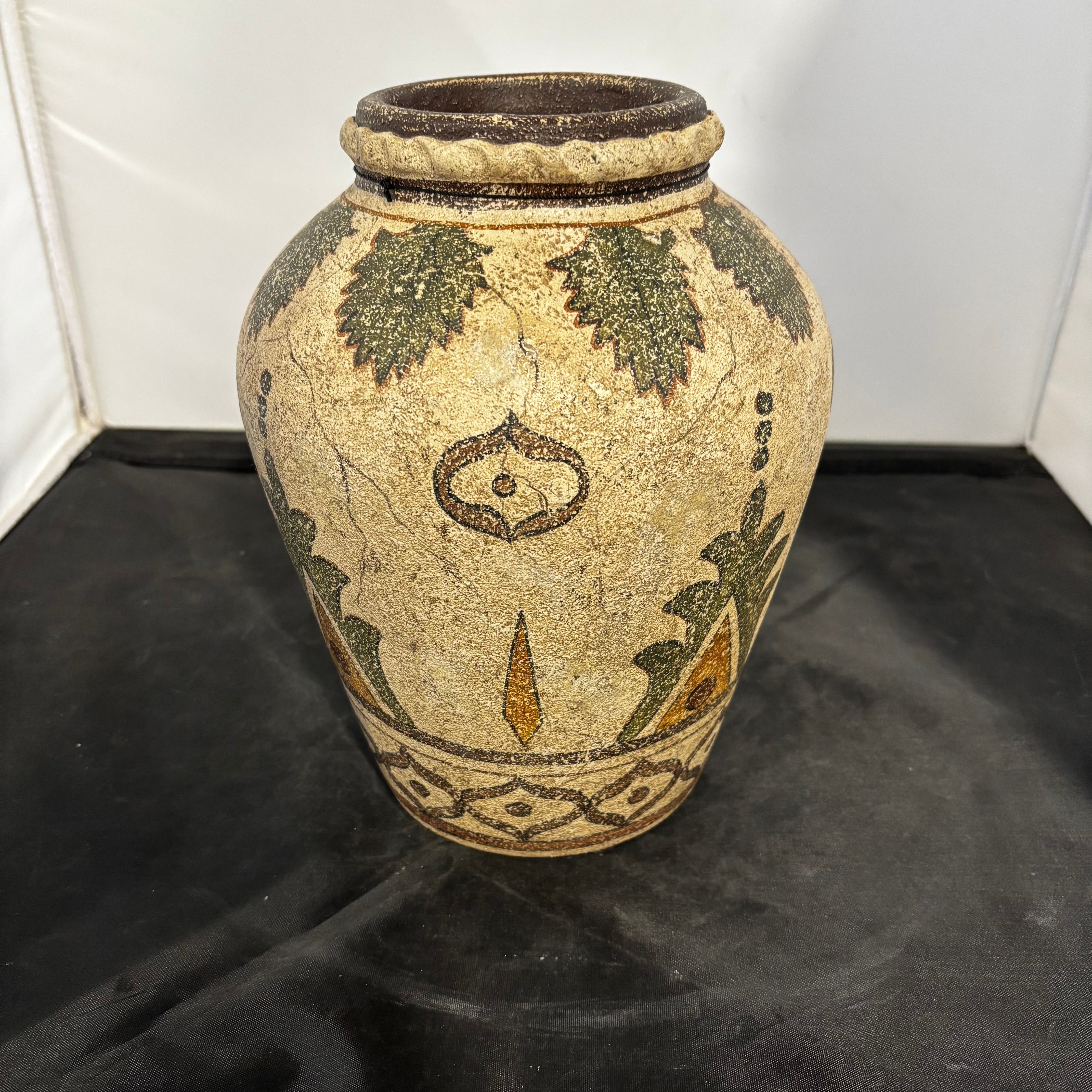 Maitland Smith Hand-Painted Crackle Finish Ceramic Pottery Vase 8"x 10"