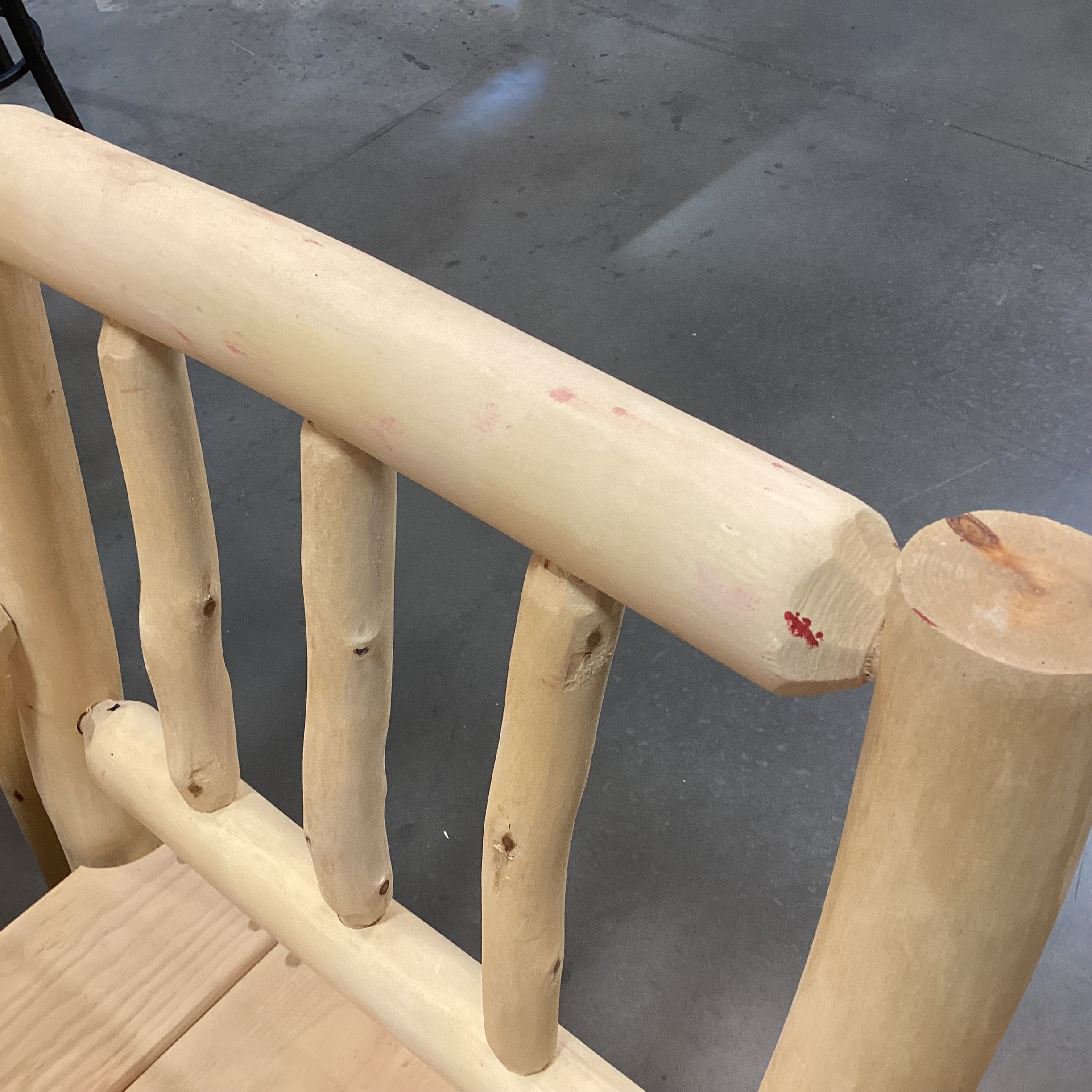SET of 4 Natural Peeled Log with Plank Seat Armed Dining Chairs 23"x 22"x 36"