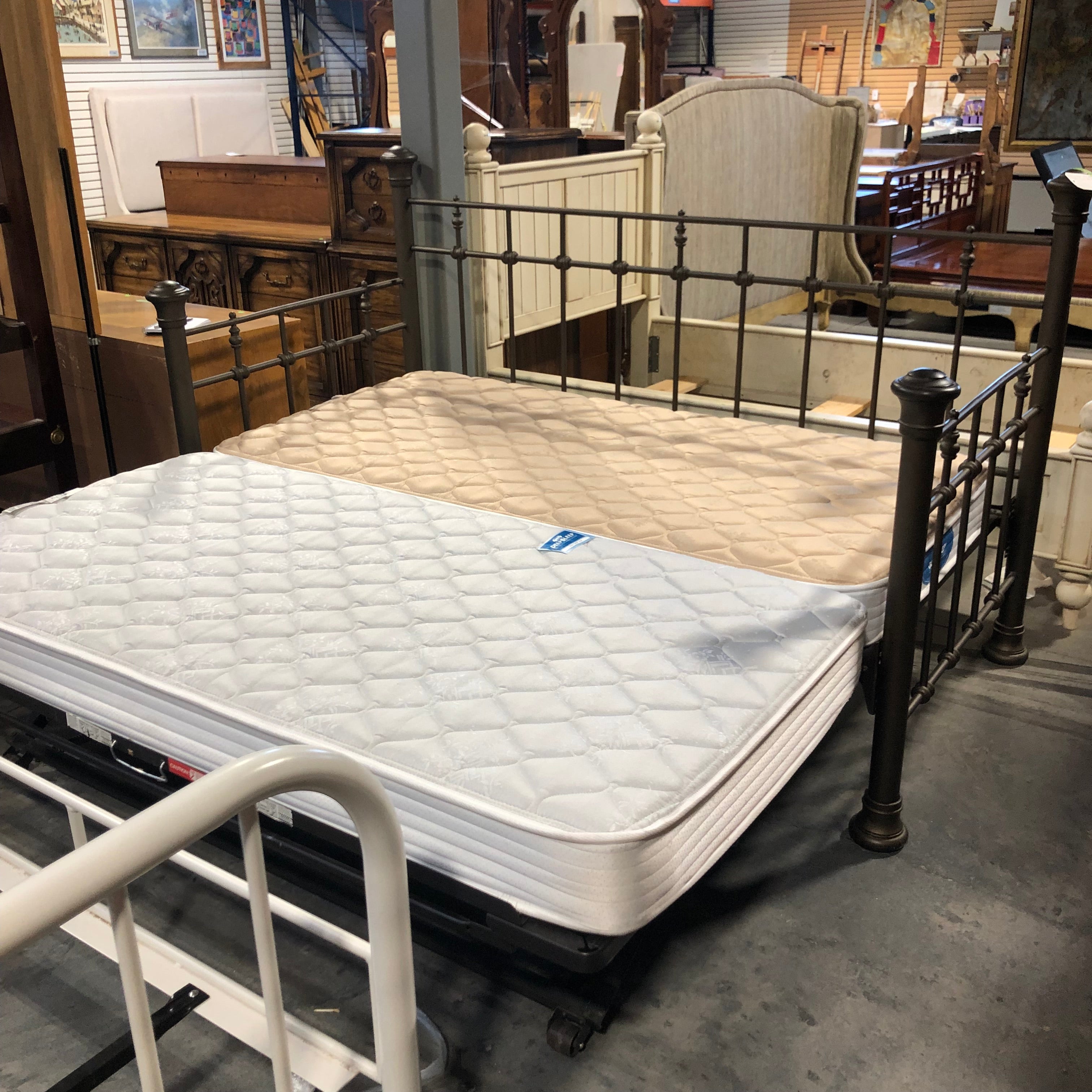 Dark Metal Day Bed With Mattresses 83"x 40" to 77"x 48"