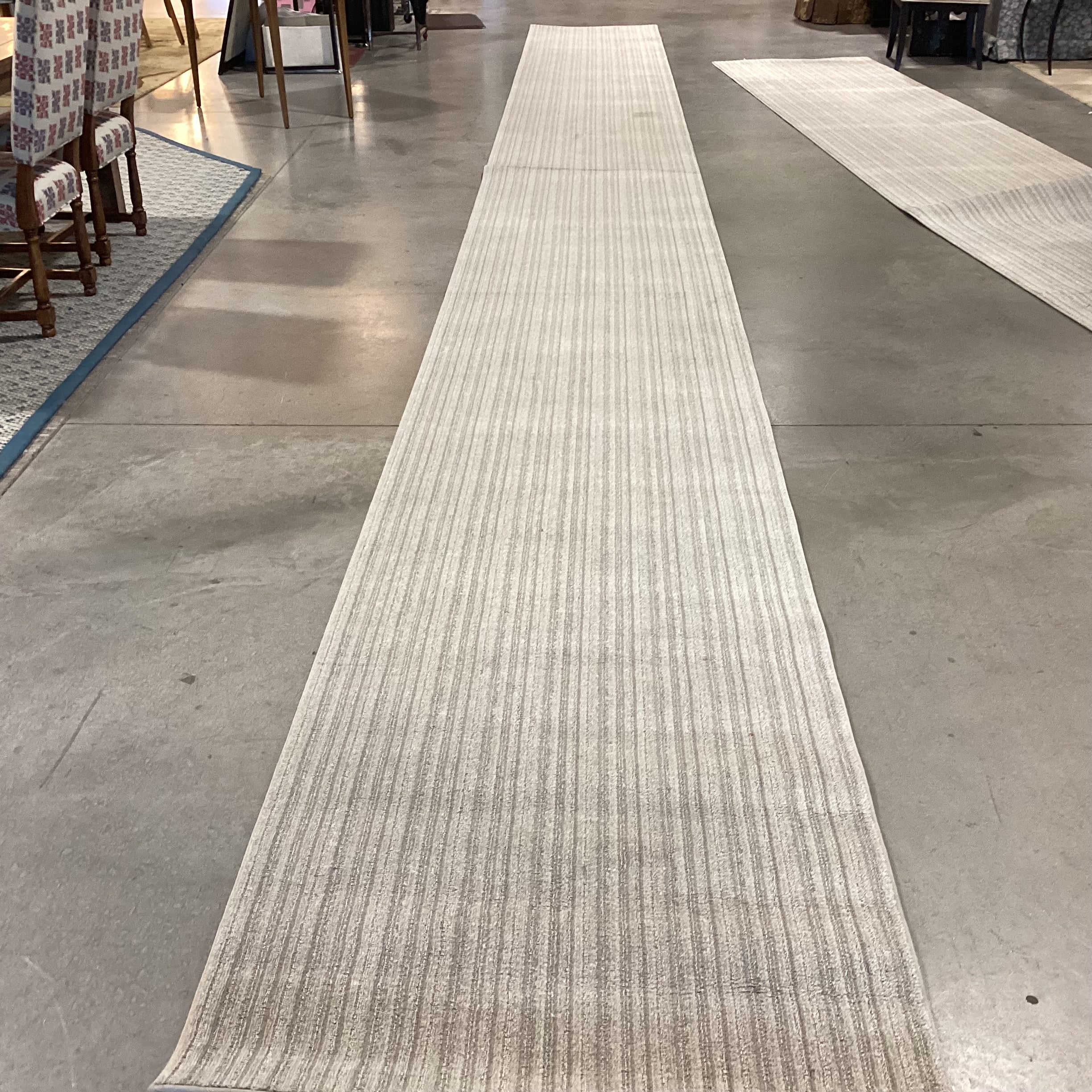 Grey Ivory Woven Pile Nylon Runner Rug 3'4"x 32'7"