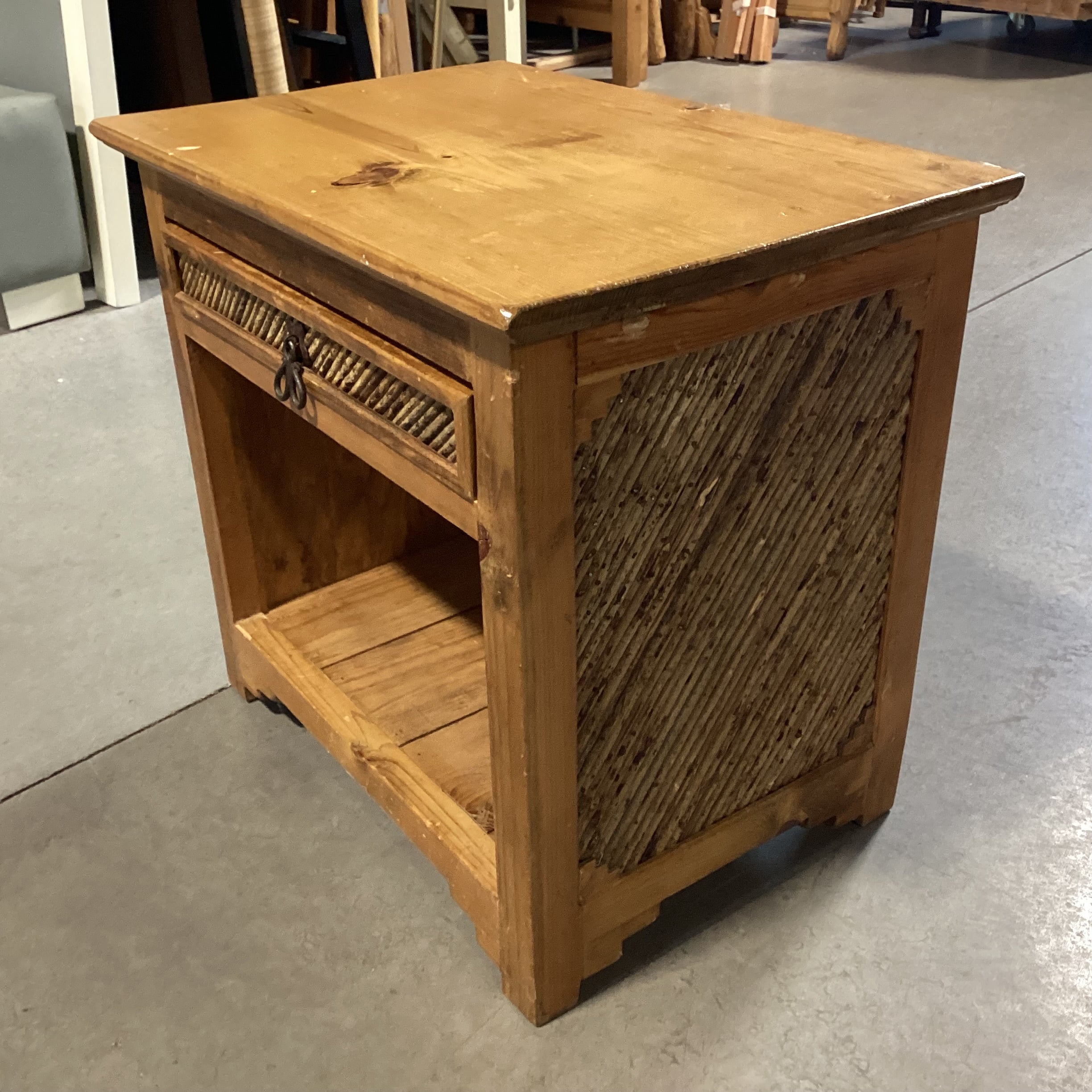 Rustic Solid Pine & Twig Side & Drawer Detail End Table 26"x 18"x 24"