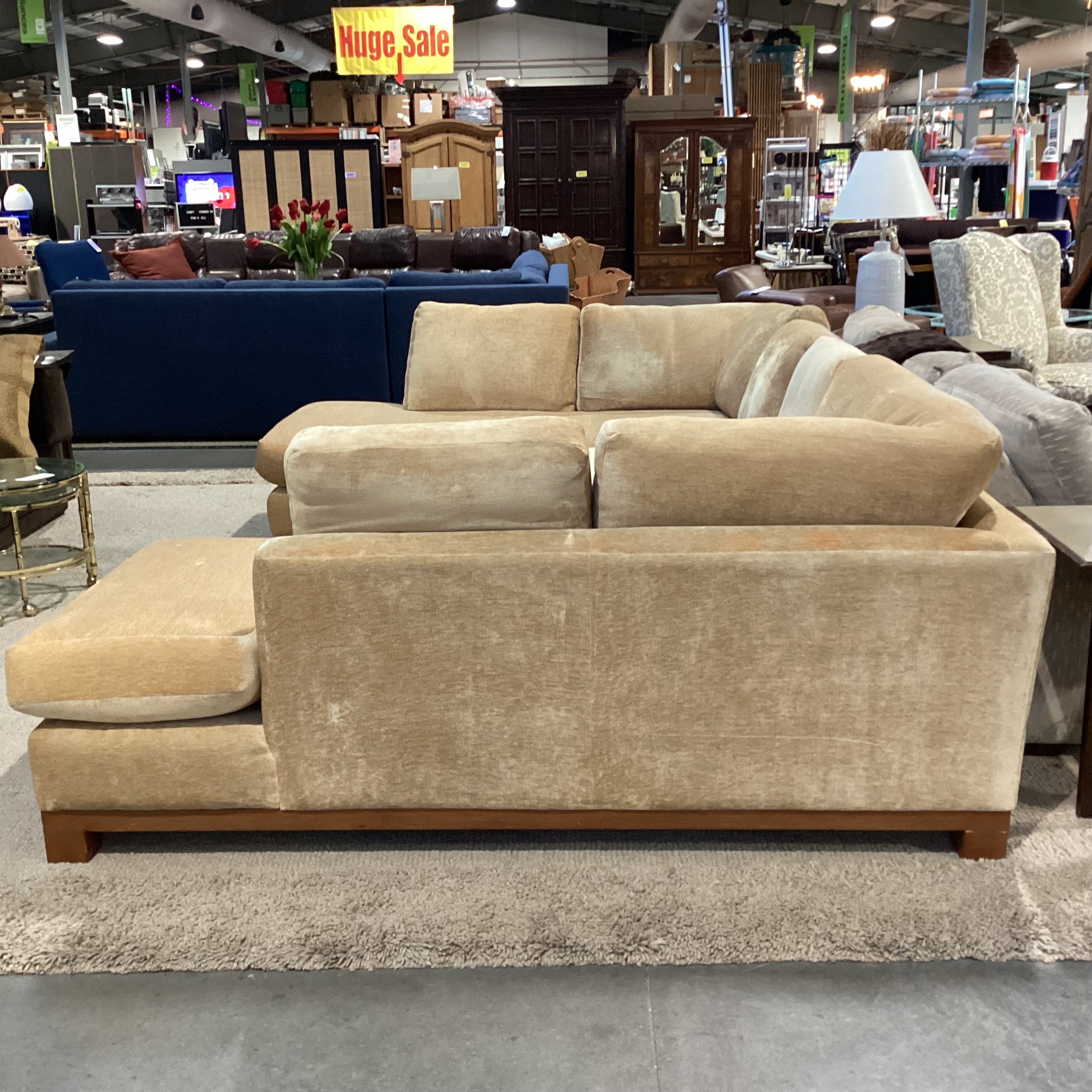 Golden Chenille Woven with Wood Base 3 Piece with End Chaises Sectional 84"x 121"x 84"x 37"x 28"