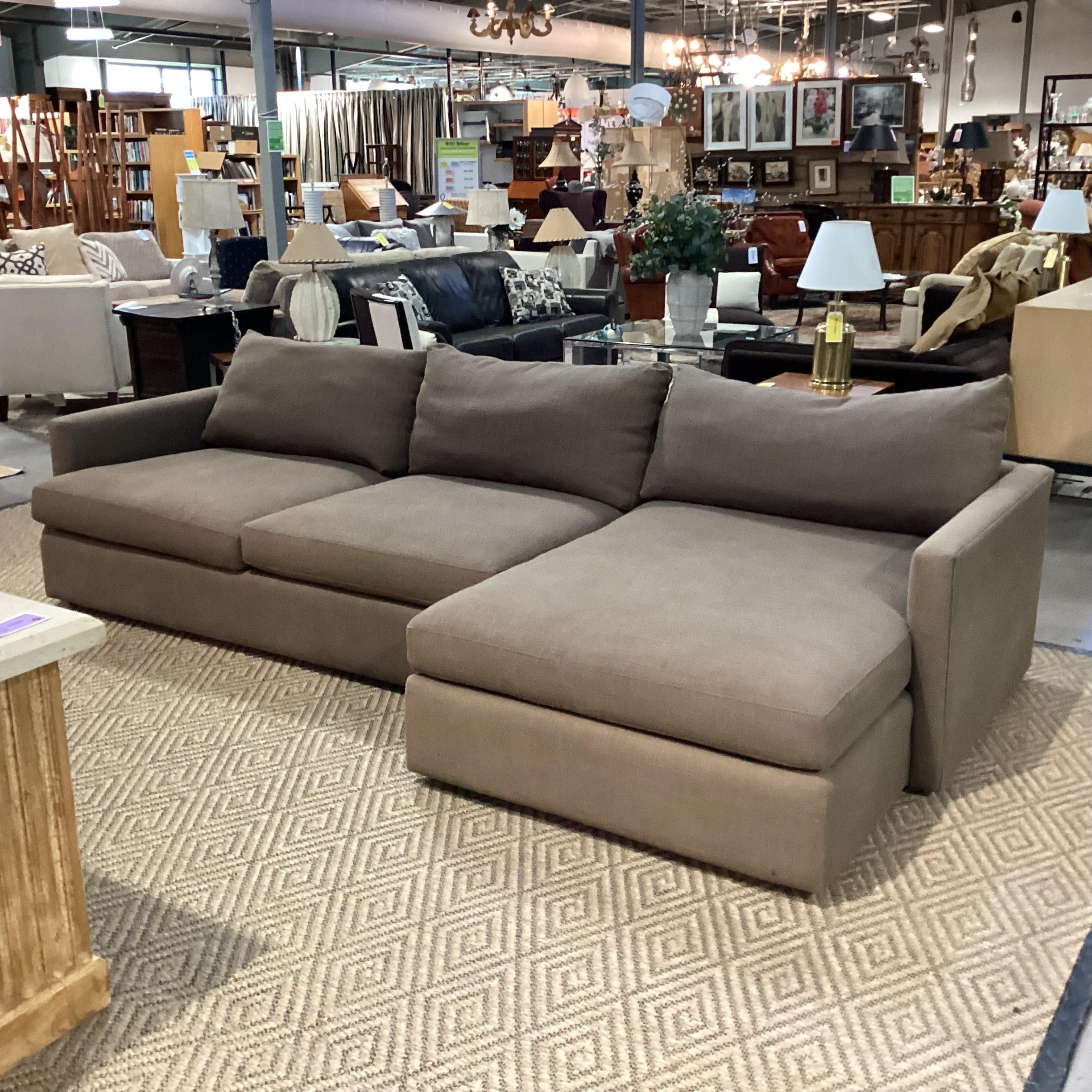 Crate & Barrel Taupe Woven Down Mix with Chaise 2 Piece Sectional 124"x 63"x 46"x 26"
