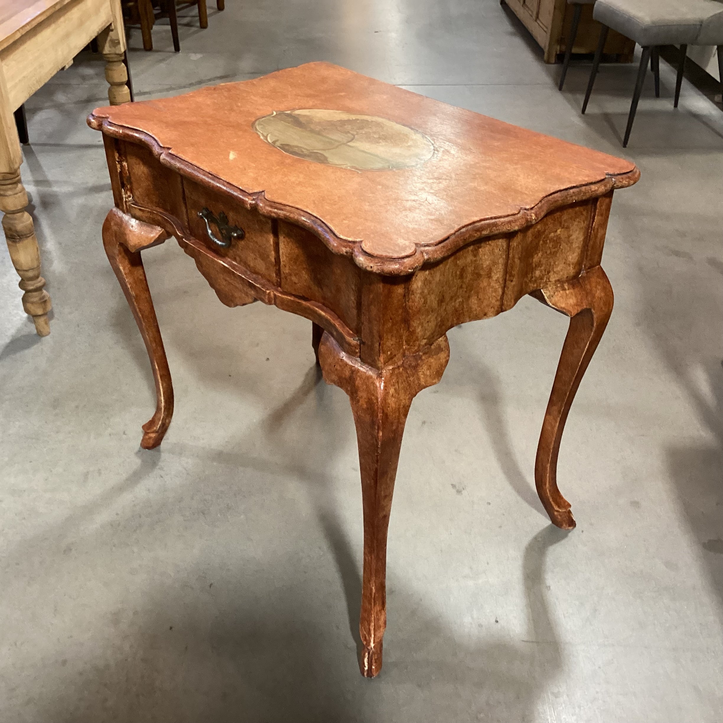 Antiqued Hand Painted Finish French Provincial 1 Drawer End Table 31.5"x 21"x 29"