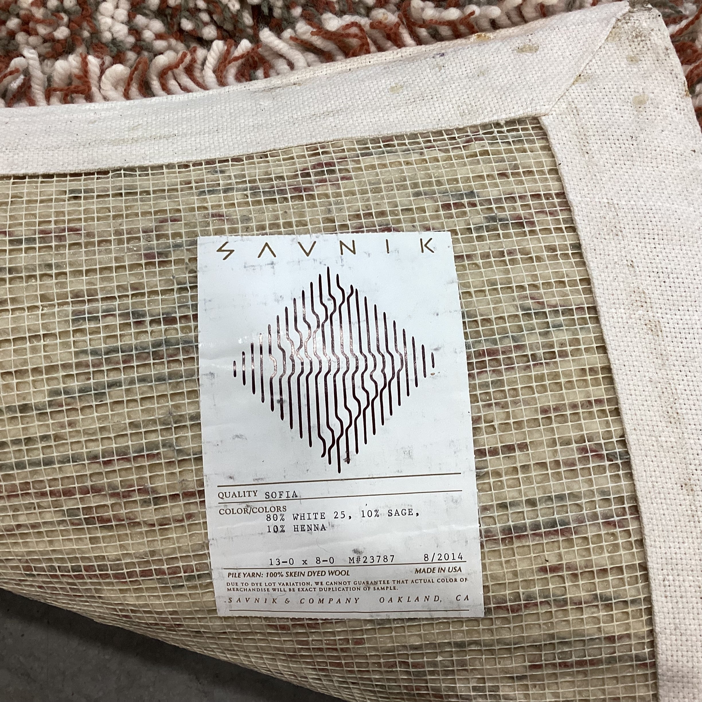 SAVNIK Sofia White Sage Henna Yarn Pile 100% Skein Dyed Wool Custom Rug 8'x 13'