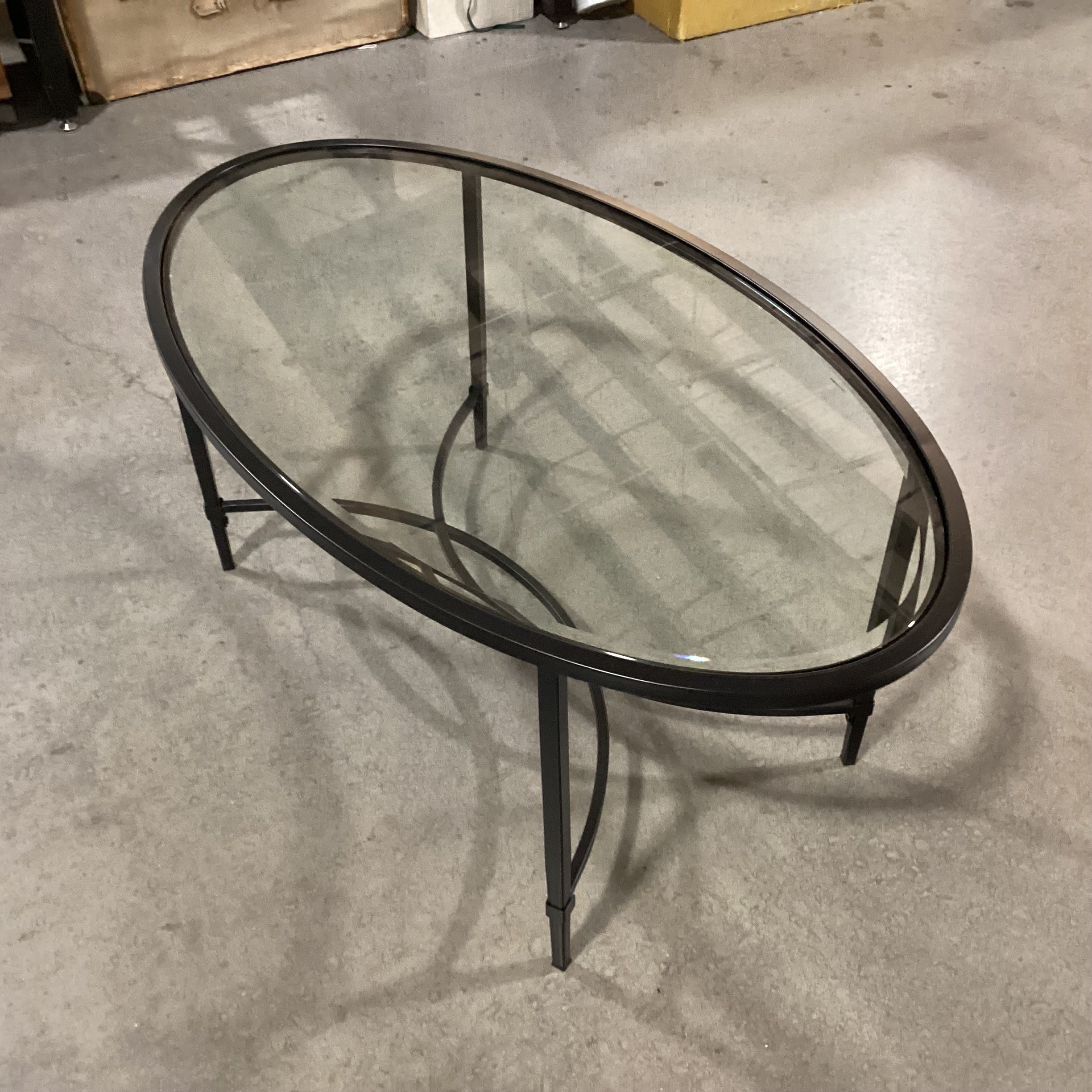 Oval Black Metal & Glass Coffee Table 45"x 25"x 19"
