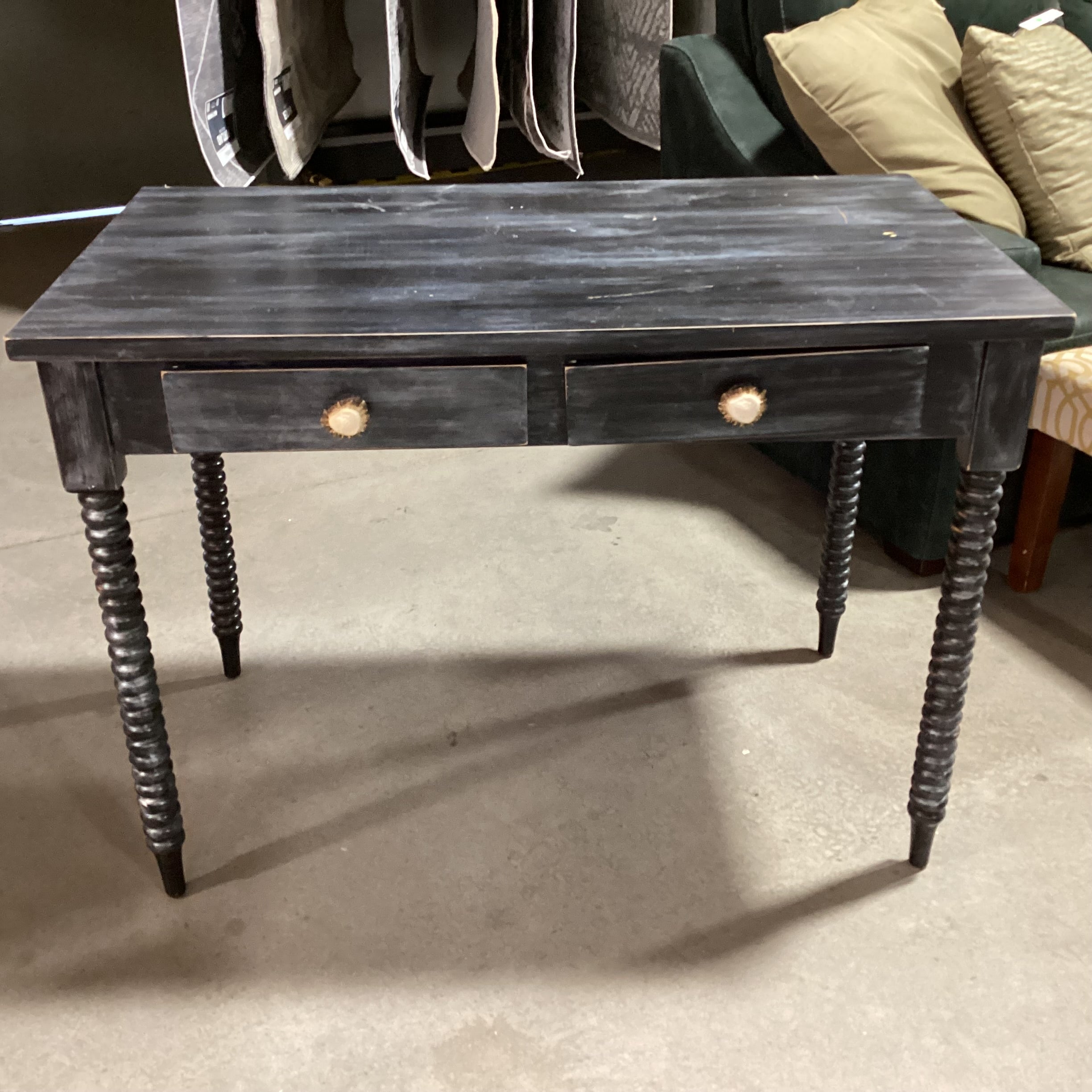 Midnight Finished Wood with Spindle Leg 2 Drawer Antler Pulls Desk 42"x 24"x 31"