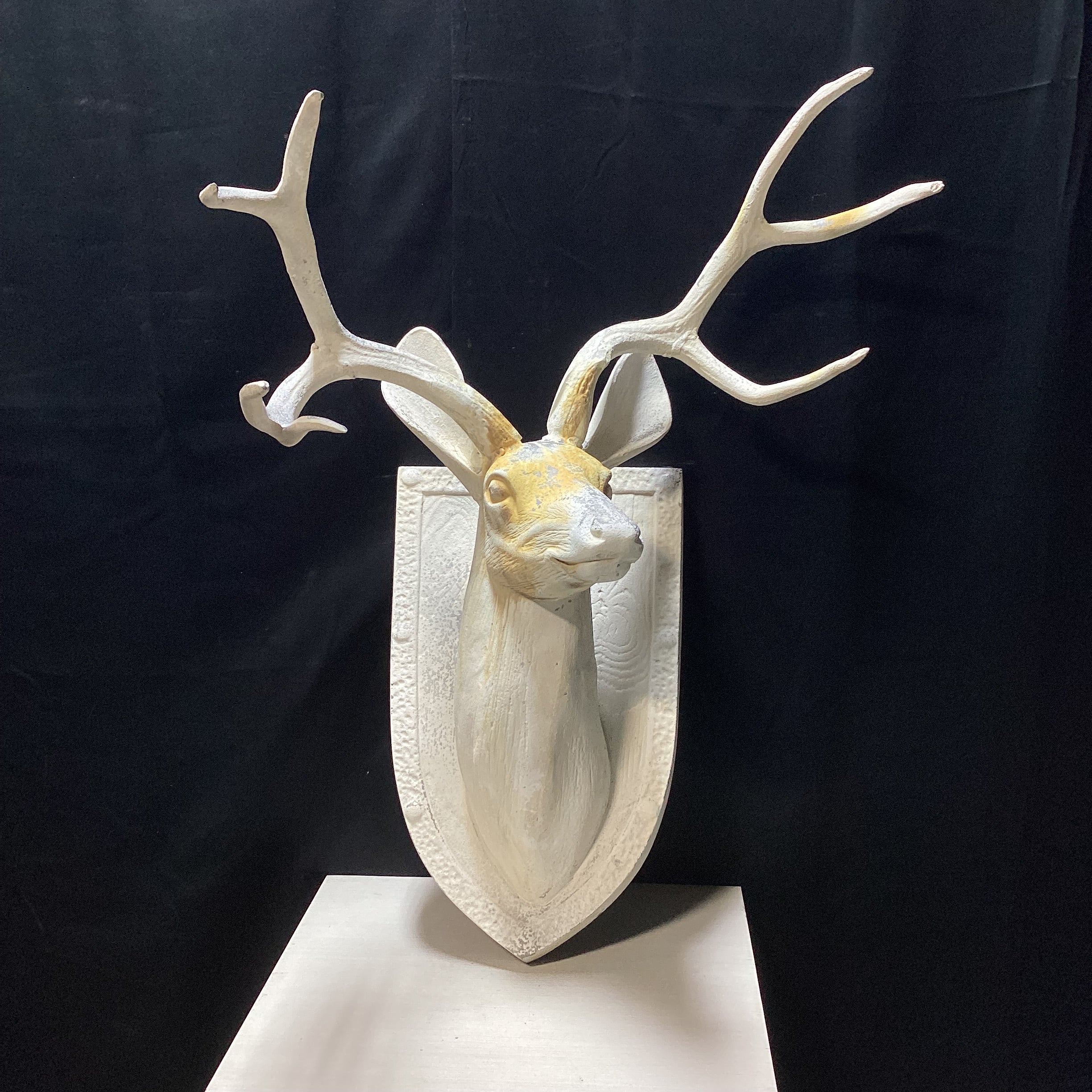 Rustic Shabby Chic Aluminum Cast Of Deer Head On Plaque 28" x 14" x 37"