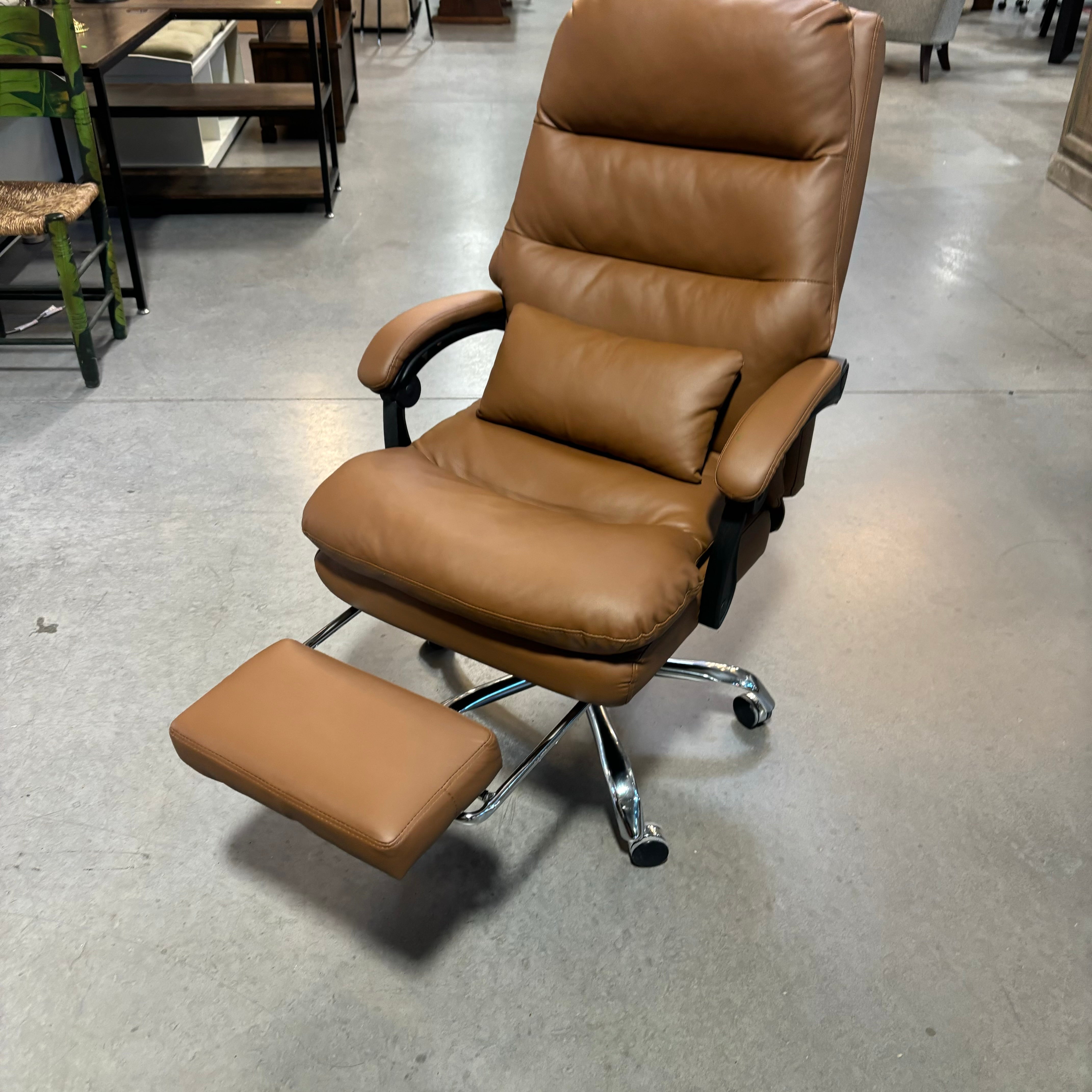 Light Brown Leather Ergonomic Design with Footrest & Pillow Office Chair 28"x 34"x 44"