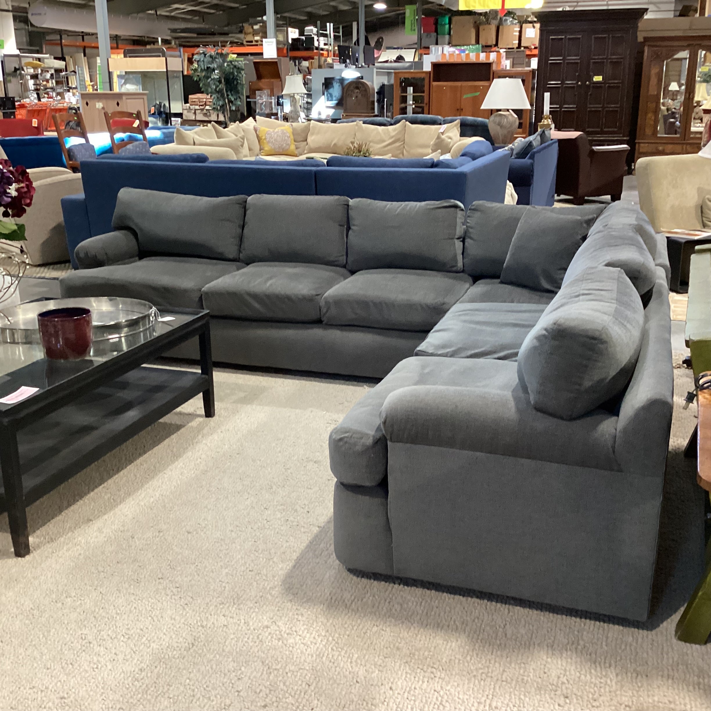 Charcoal Low Profile Down Mix 3 Piece Sectional 96"x 114"x 34"x 26"
