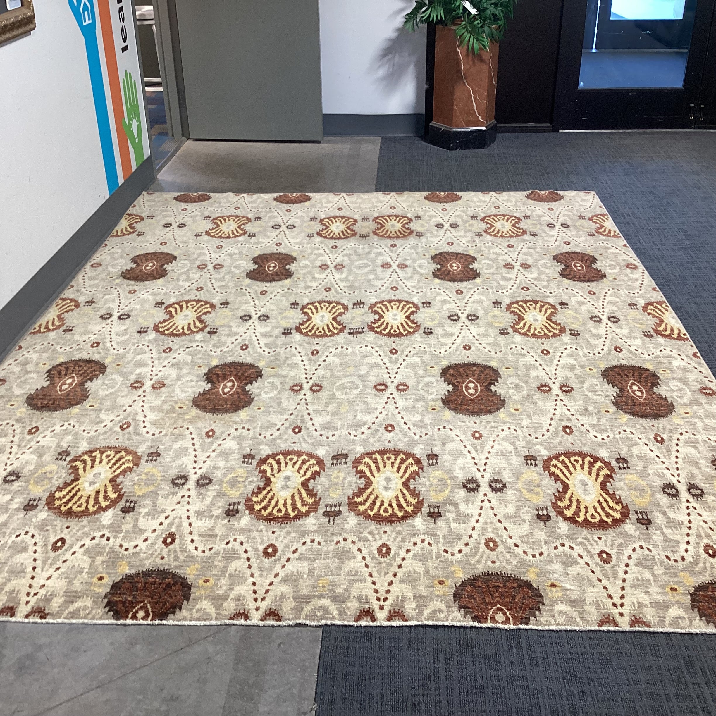 Cream Rust Brown Hand Woven Wool Rug 8'3"x 10'8"
