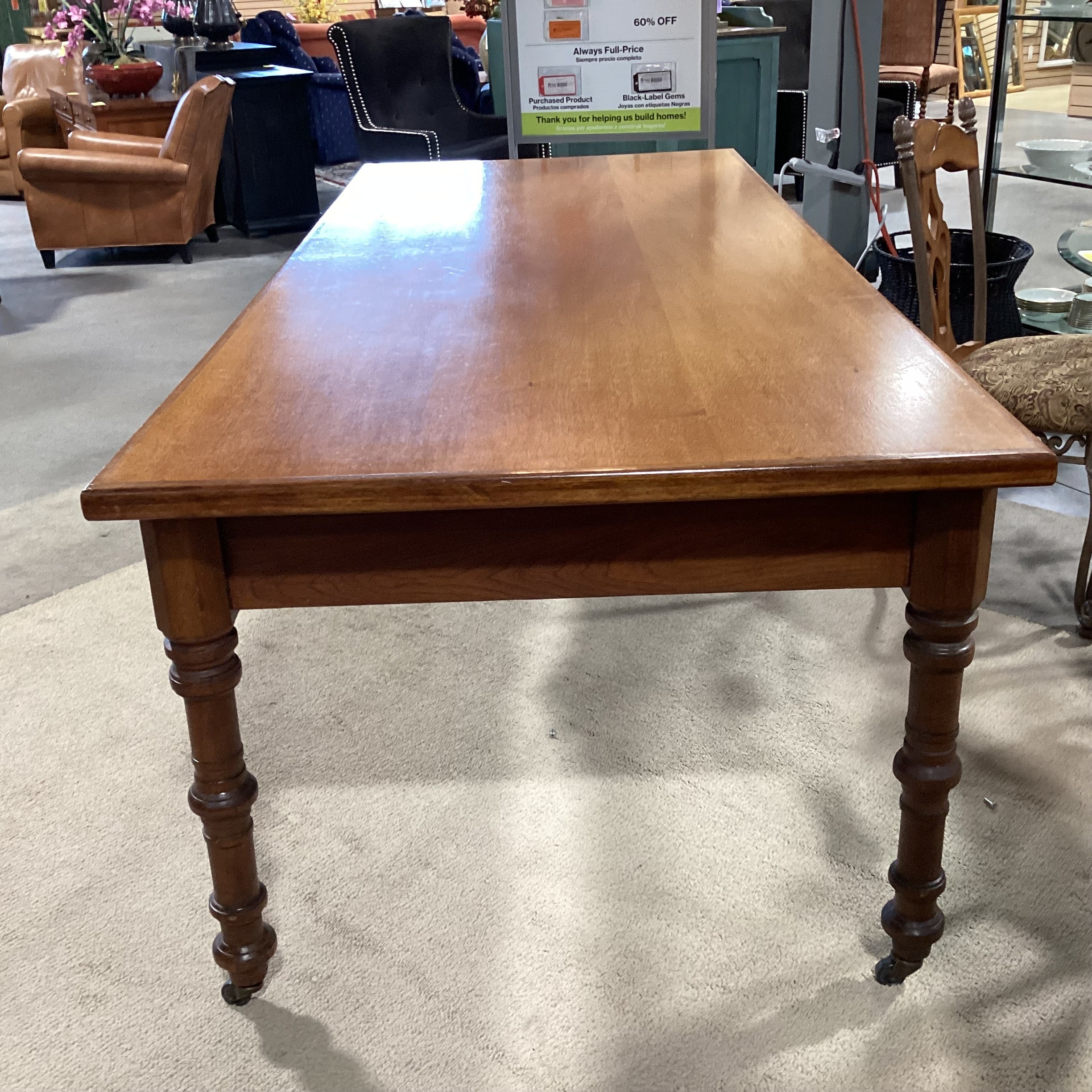 Antique Oak with Carved Detail on Casters Dining Table 98"x 42"x 32"