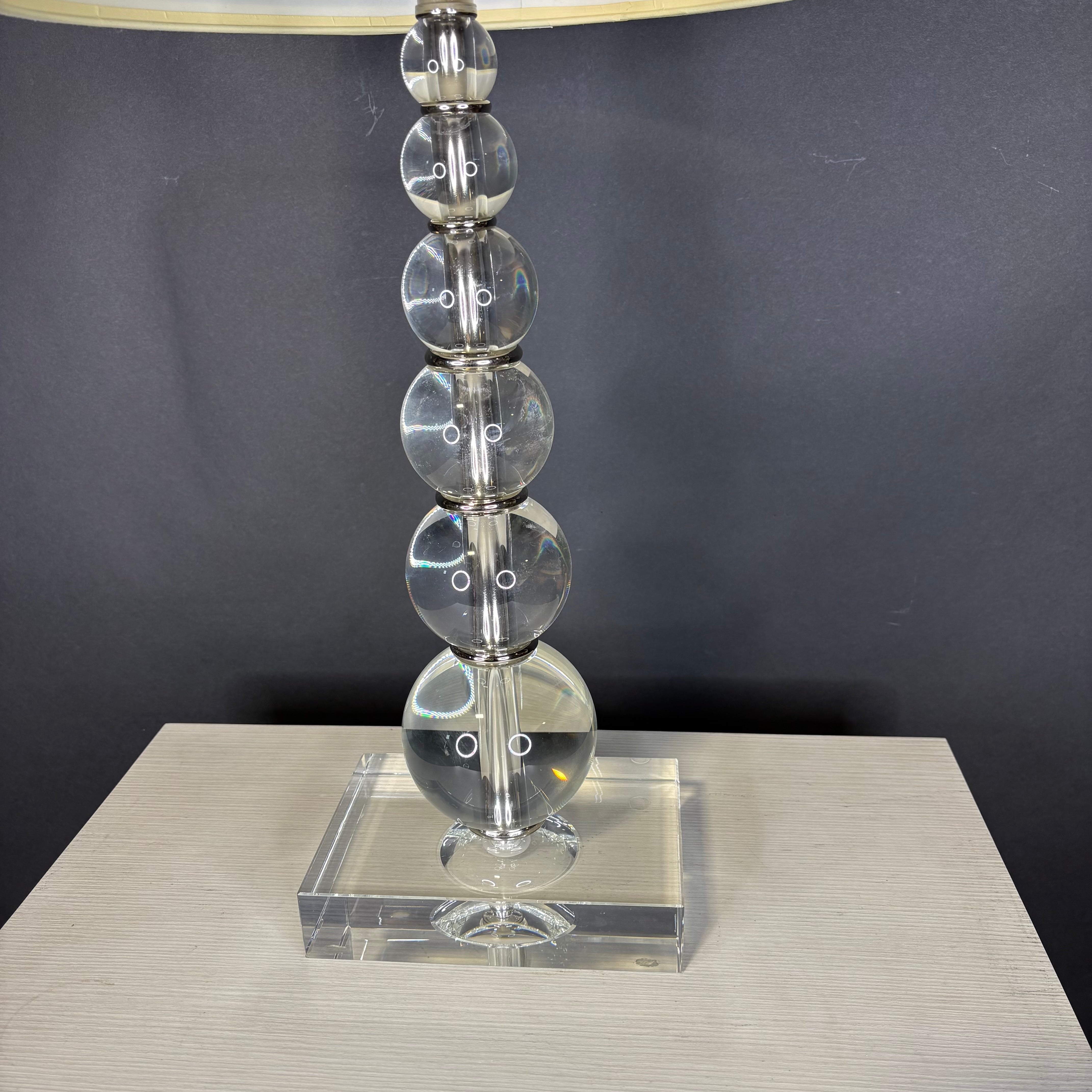Modern Lucite Stacked Sphere with Shade Table Lamp 14” Diameter @ Shade x 28”