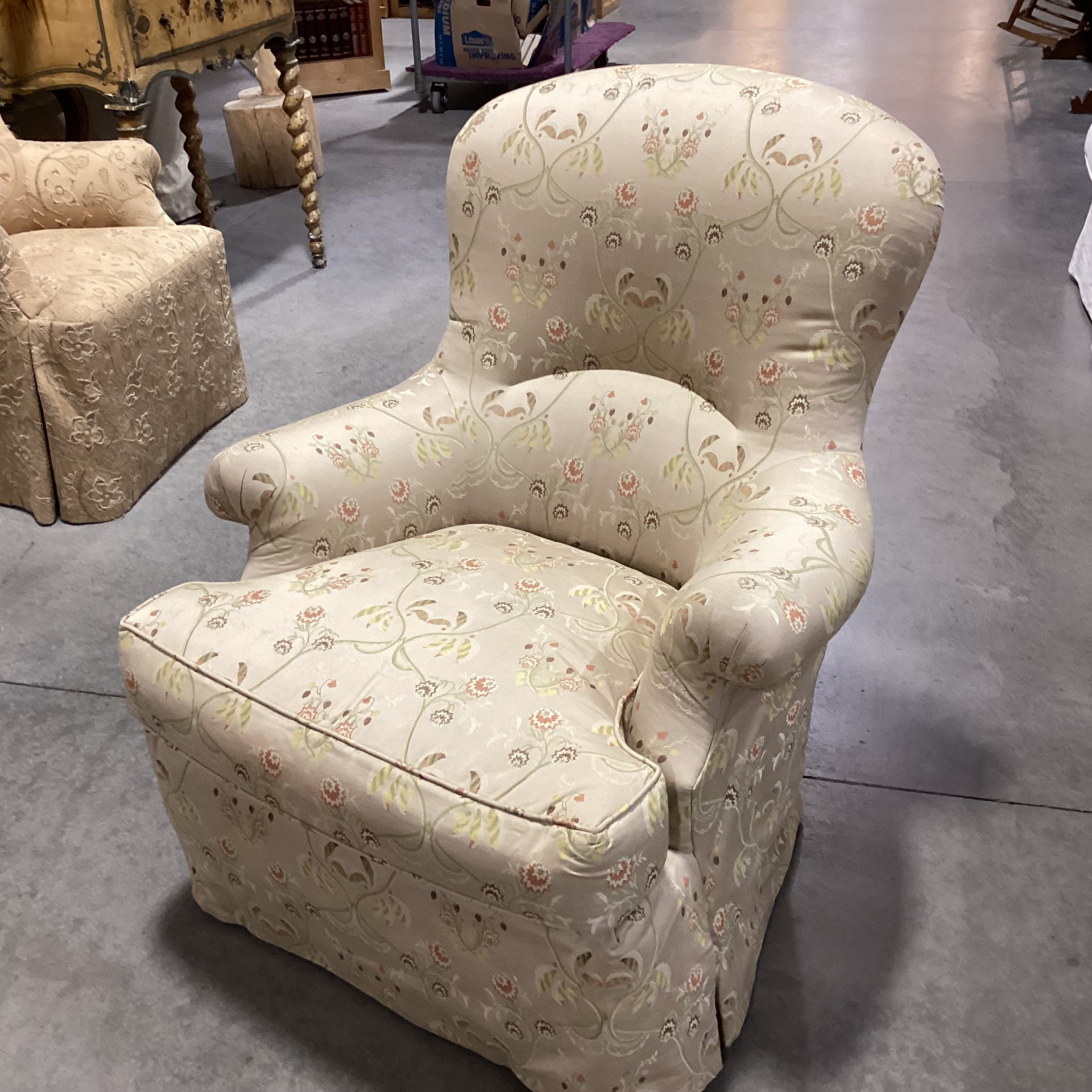 JJ Custom Gold Silk Like Floral Down Mix Chair 34"x 34"x 39"