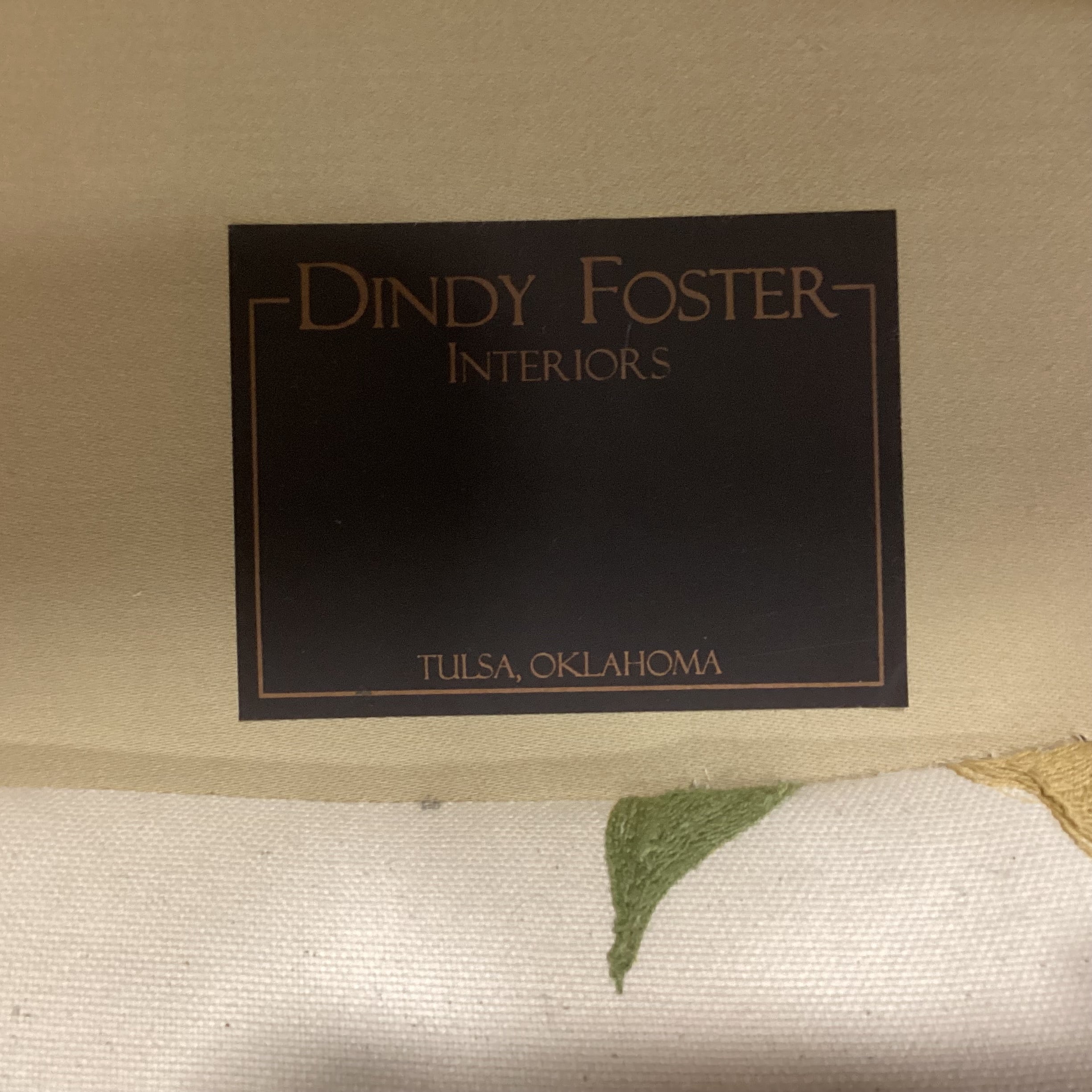 Dindy Foster Interiors Custom Cream with Embroidered Applique Green Gold Rust Floral Chair 35"x 40"x 32"