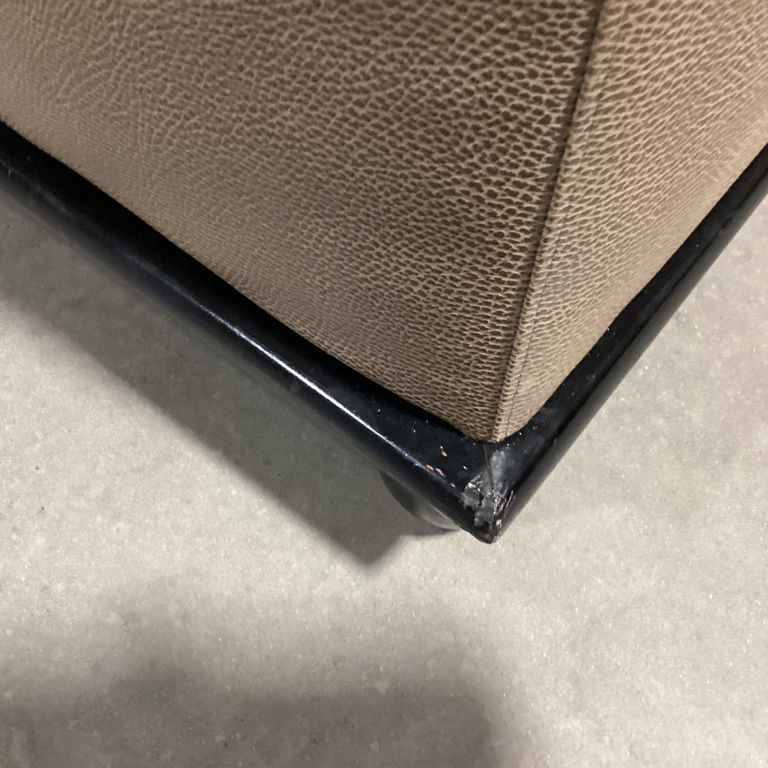 Baker Milling Road Collection Taupe Brown Textured Leather & Black Wood Base Ottoman 38"x 38"x 16"