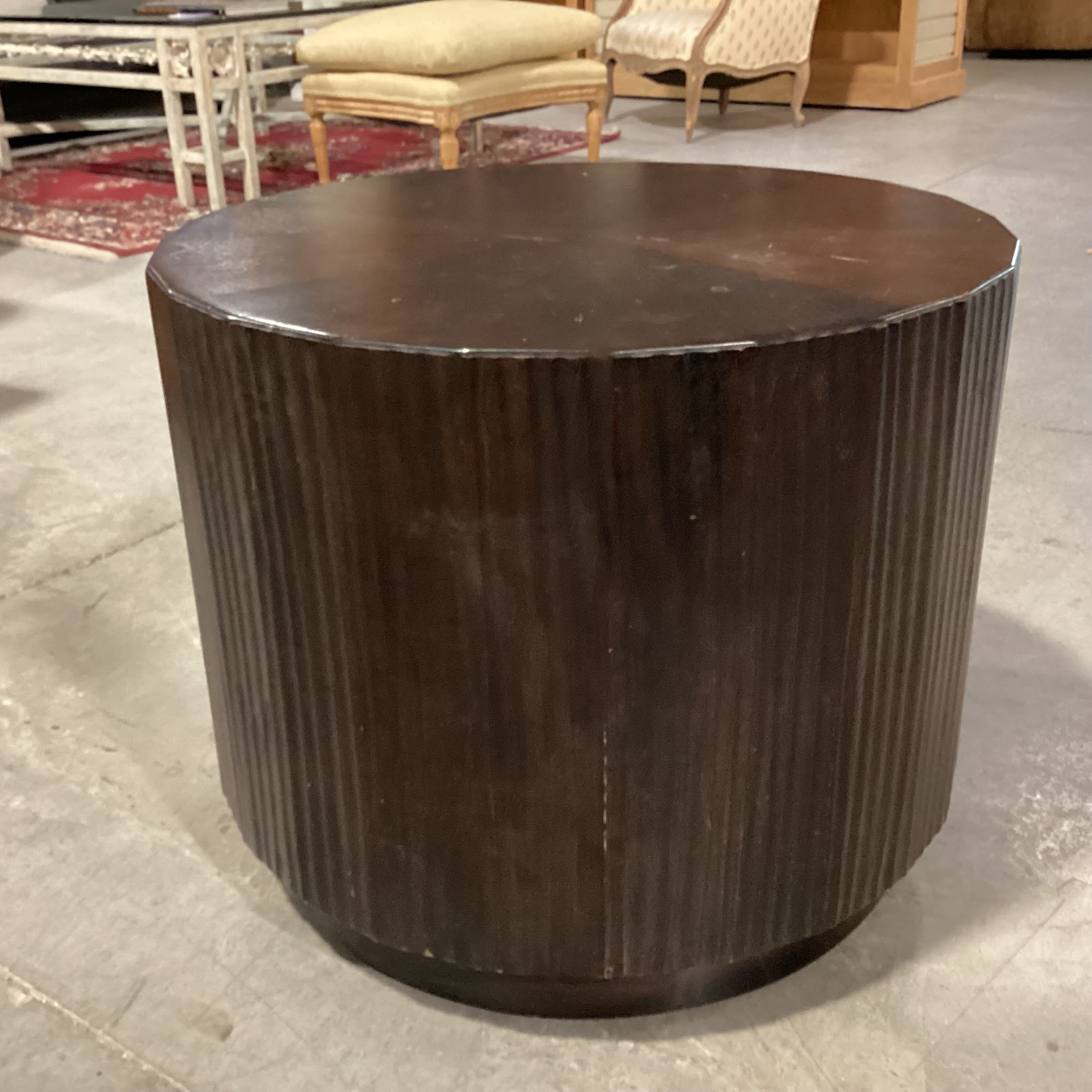 Finished Wood & Veneer Round with Ribbed Sides End Table 25" Diameter x 20"