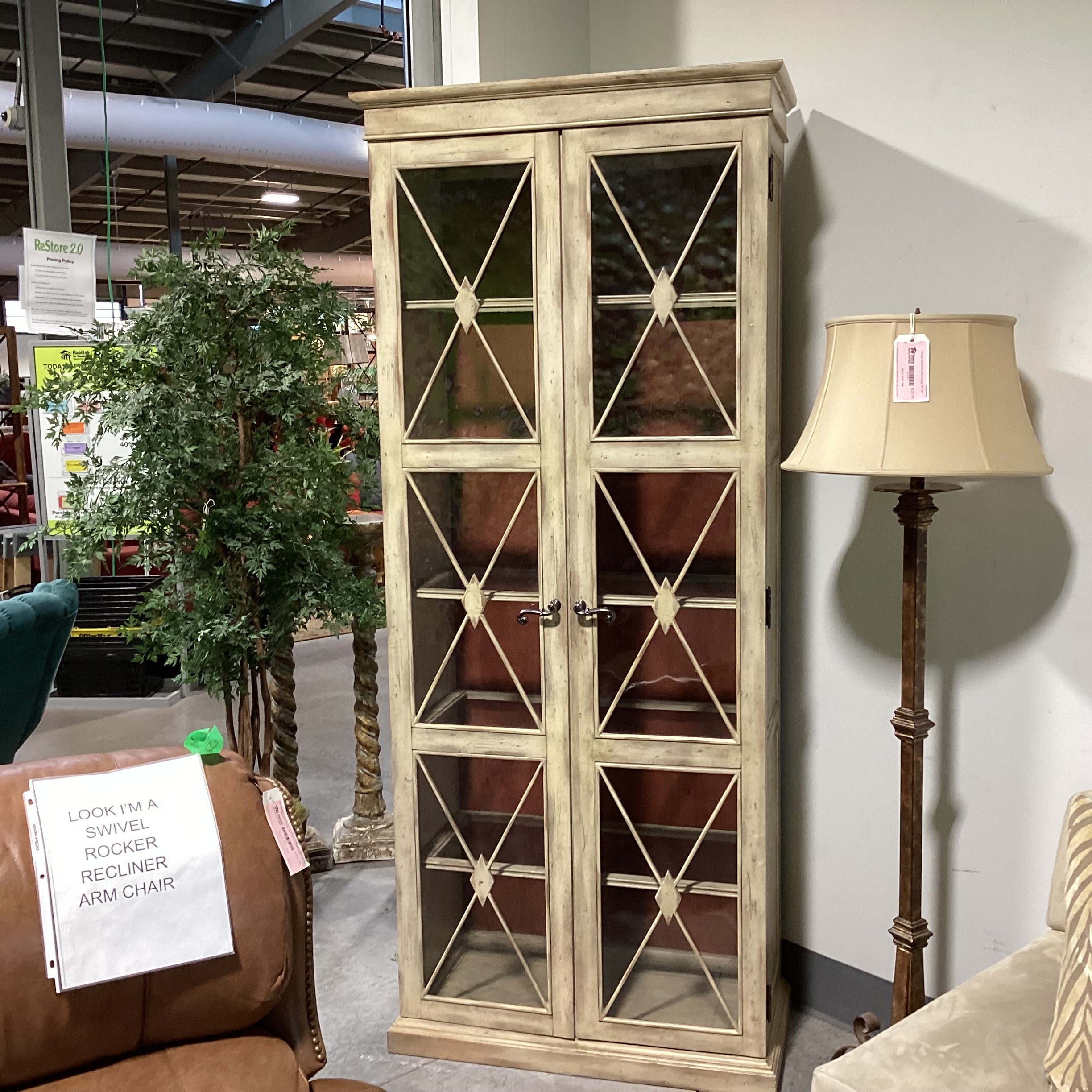 Hooker Furniture Sanctuary Dune Distressed Finish& Glass 2 Door with Shelves Display Armoire 35"x 18"x 84"