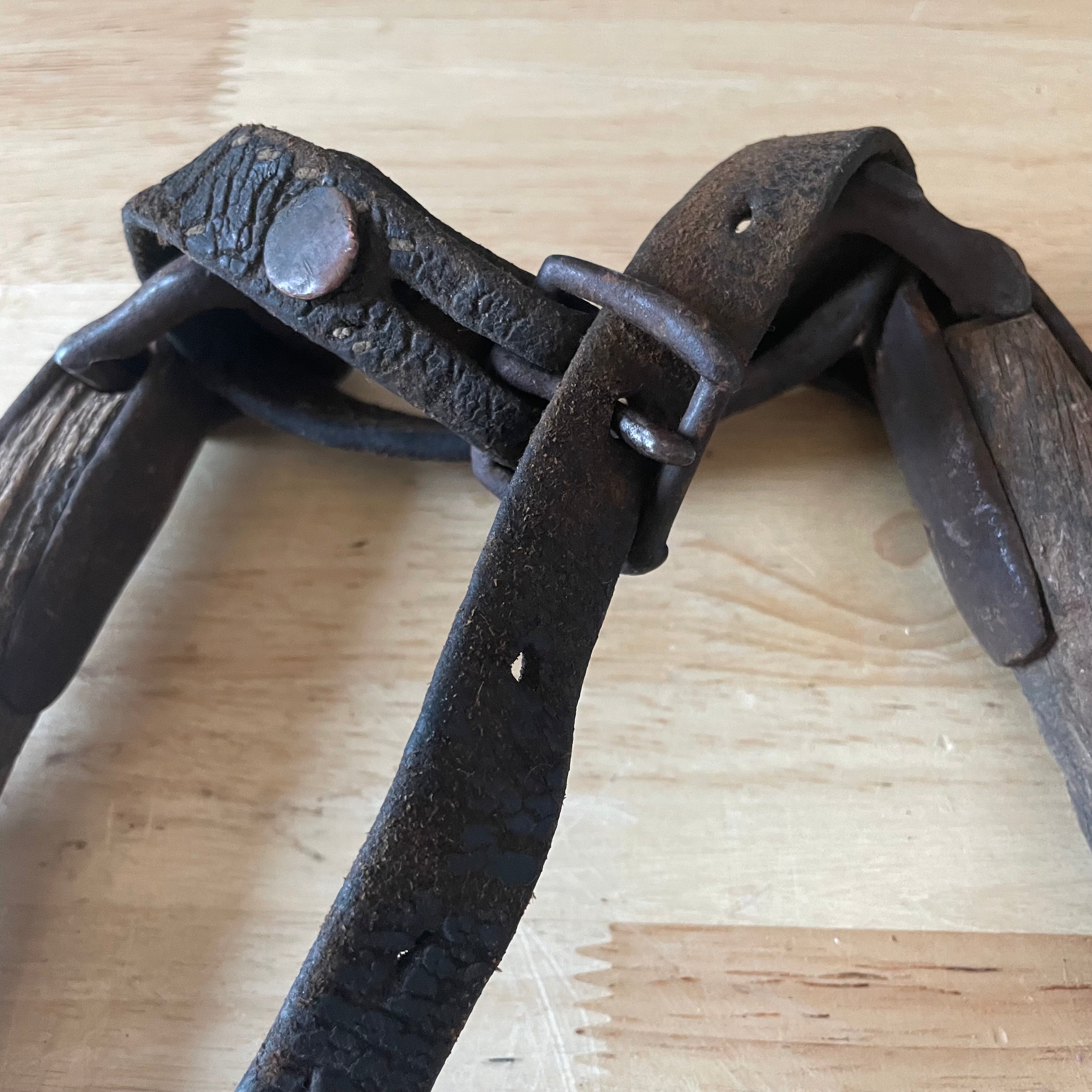 Antique Rustic Wood/Cast Iron Horse Hames, Pair, 21"