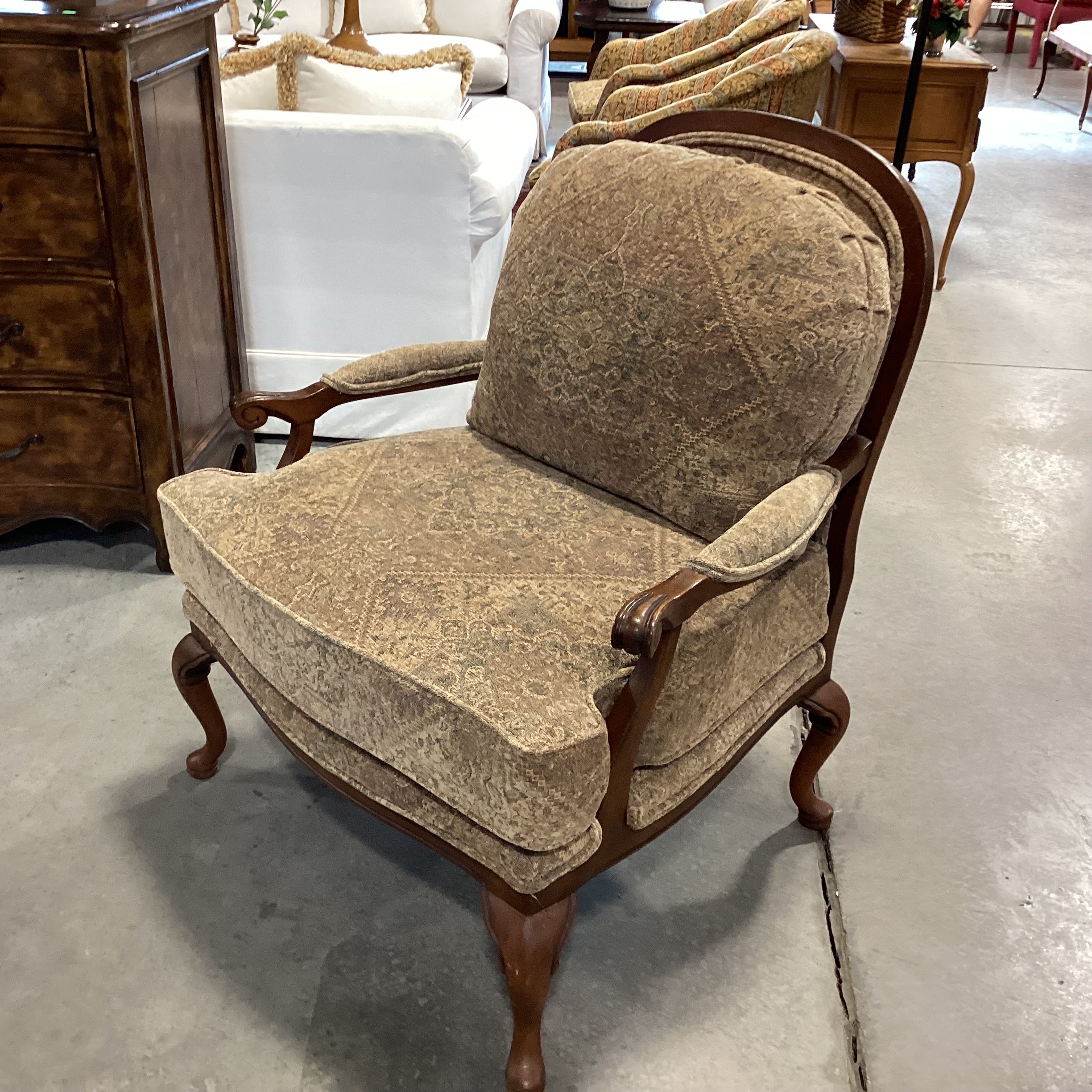 Harden Furniture Carved Wood with Back Detail Gold & Sage Design Chair 35"x 35"x 46"