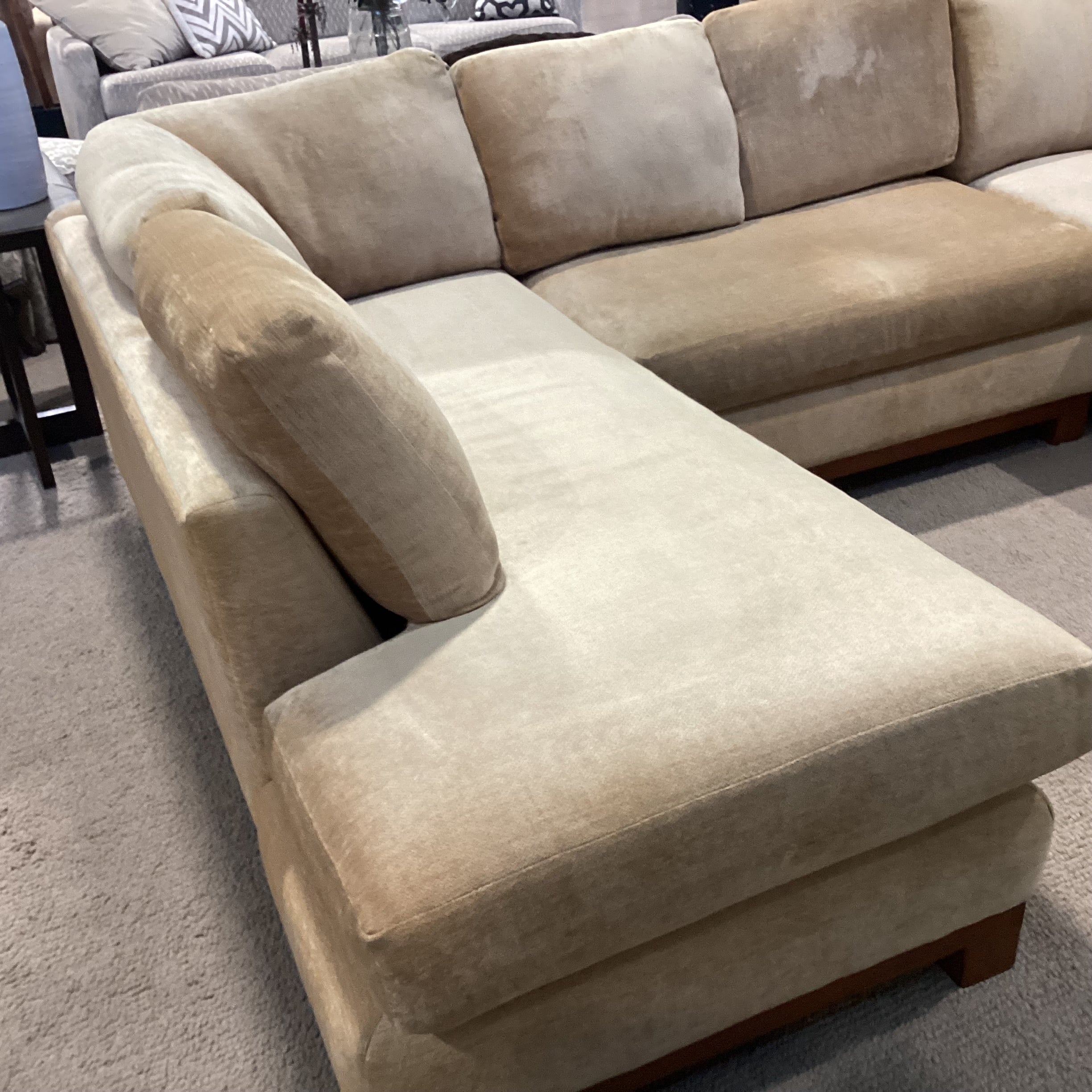 Golden Chenille Woven with Wood Base 3 Piece with End Chaises Sectional 84"x 121"x 84"x 37"x 28"