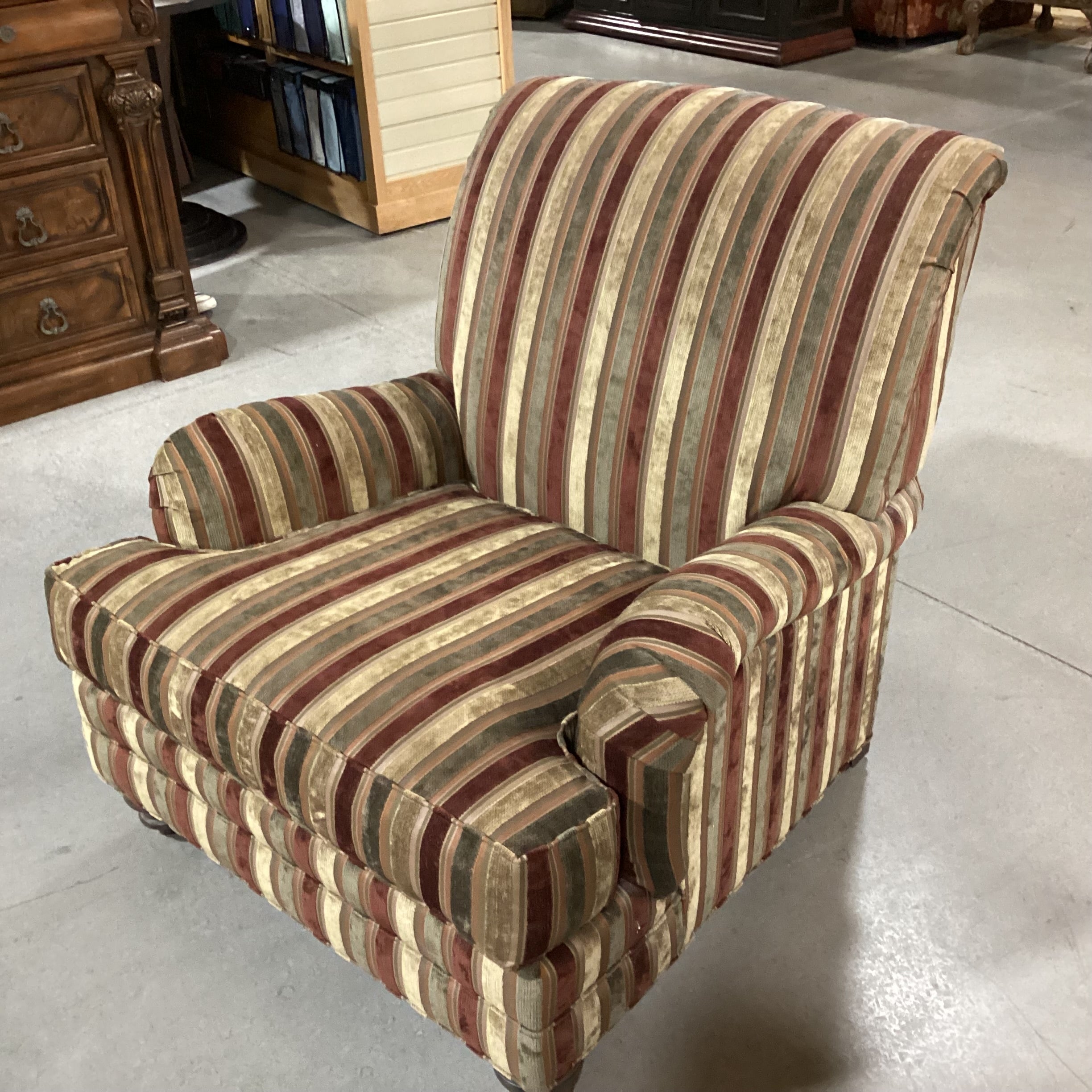 Ethan Allen Gold Rust Olive Upholstered Striped Arm Chair 34"x 35.5"x 36"