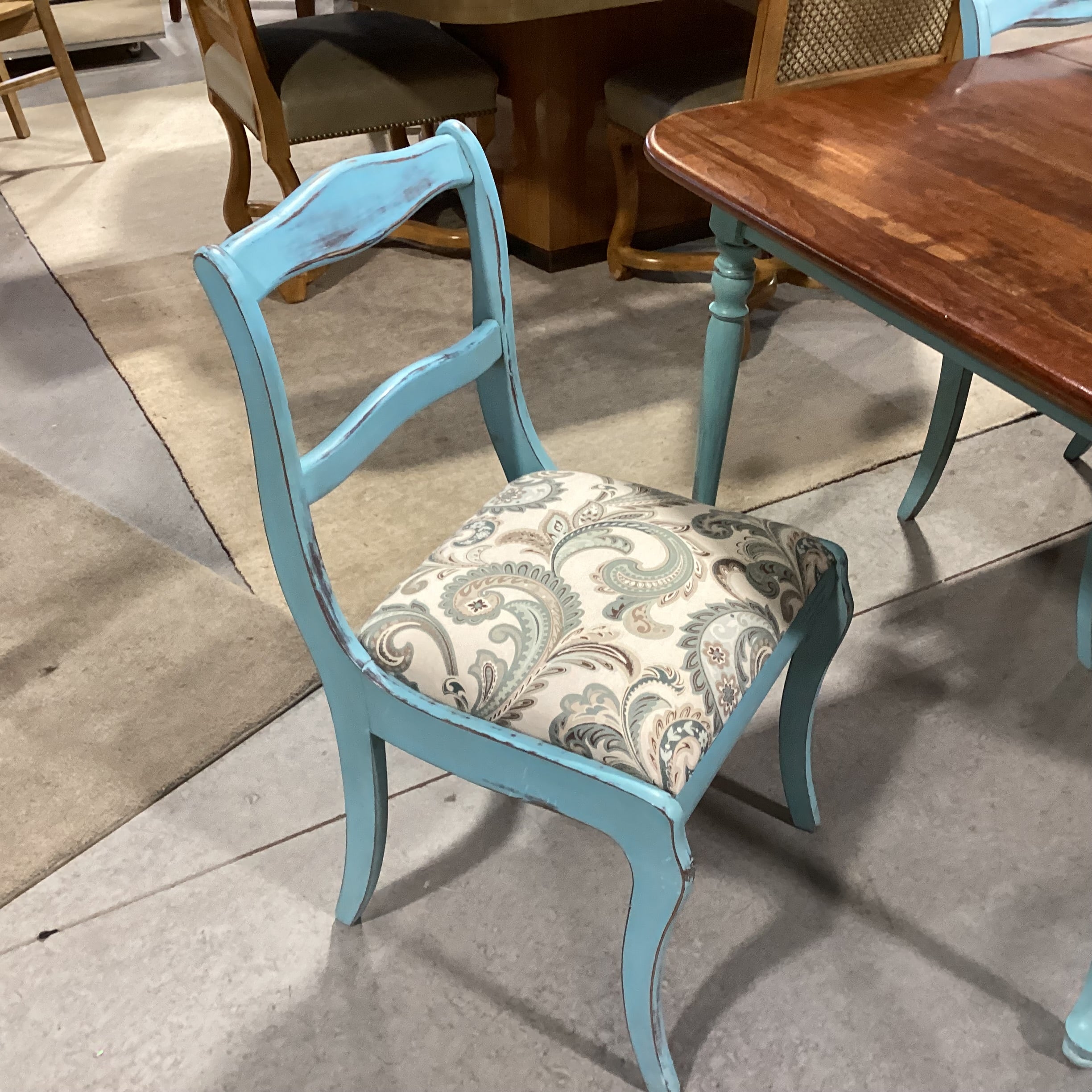 Antique Refinished Blue & Wood Table with 4 Chairs Dining Set 52"x 36"x 30.5"