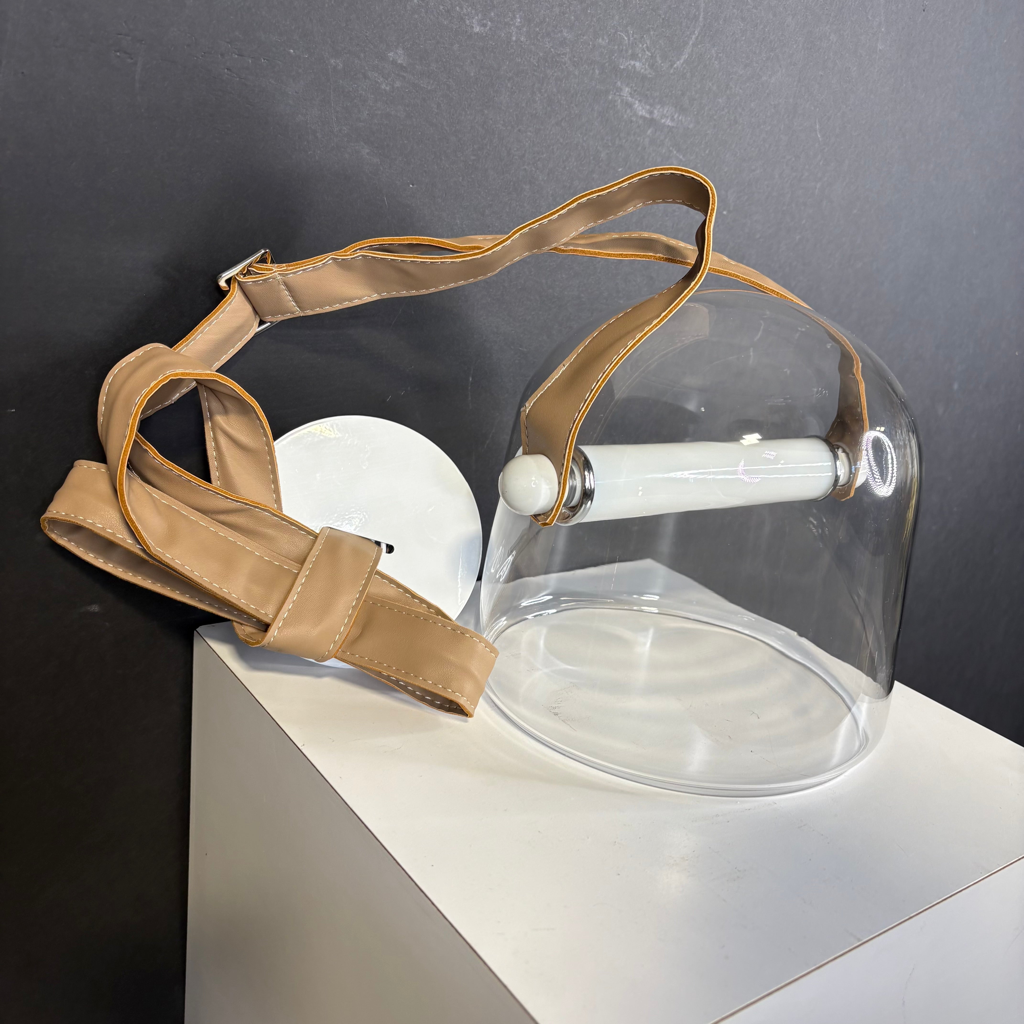 Nordic Style LED Light Brown Leather with Clear Glass Shade Ceiling Pendant 8” Diameter @ Shade x 65“