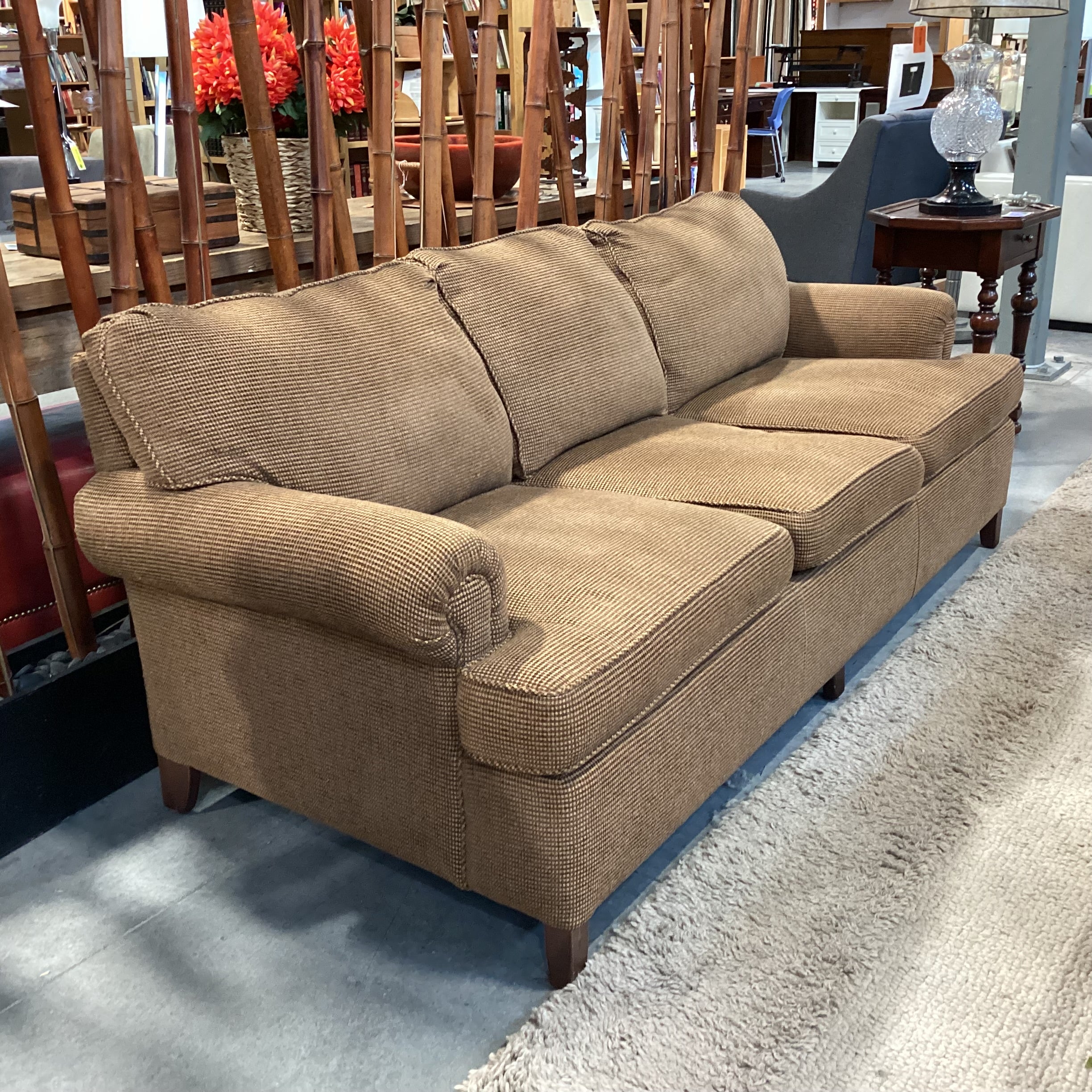 Brown & Tan Wool Blend Woven Sofa 84"x 35"x 32"