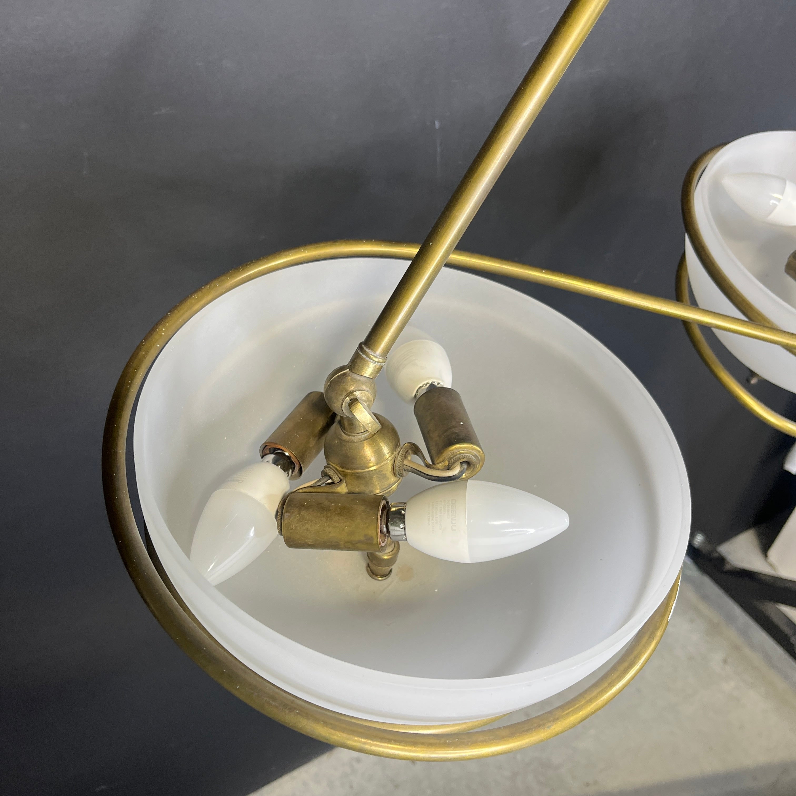 Antique Style 6-Light Ornate Swirl Brass and Plastic Linear Chandelier 28”x 11”x 26”