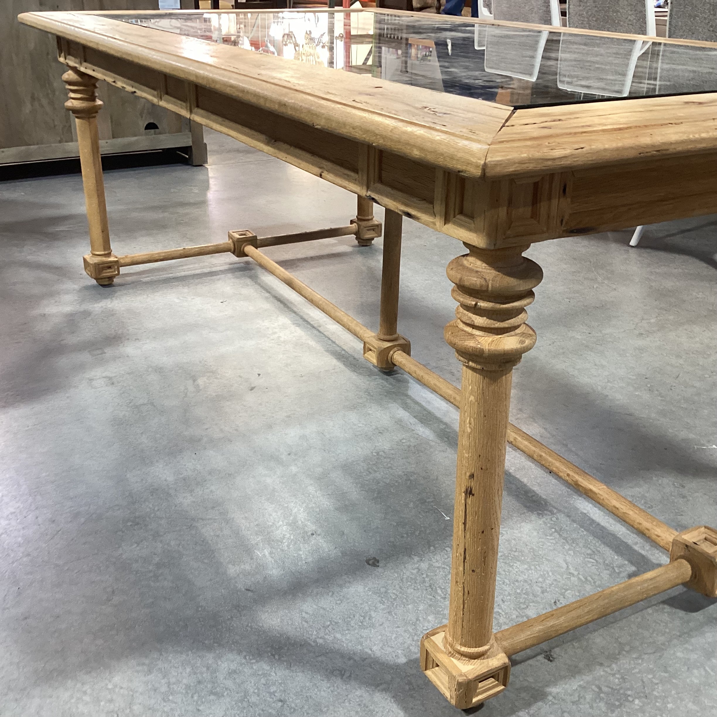 Antique Ornate Iron & Natural Carved Wood Dining Table 88"x 48"x 32"