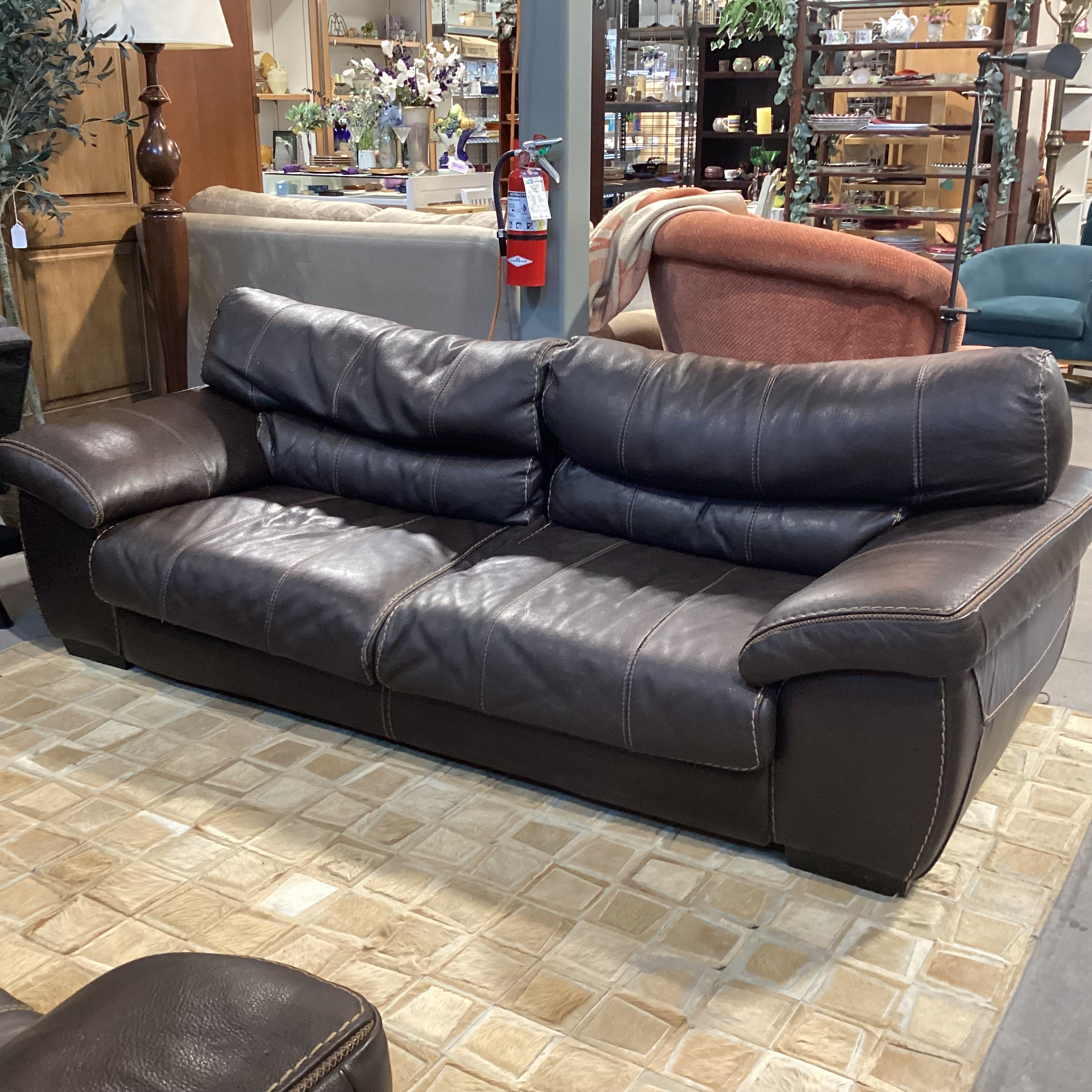 Textured Leather with Stitching Detail Sofa 91"x 41"x 26"