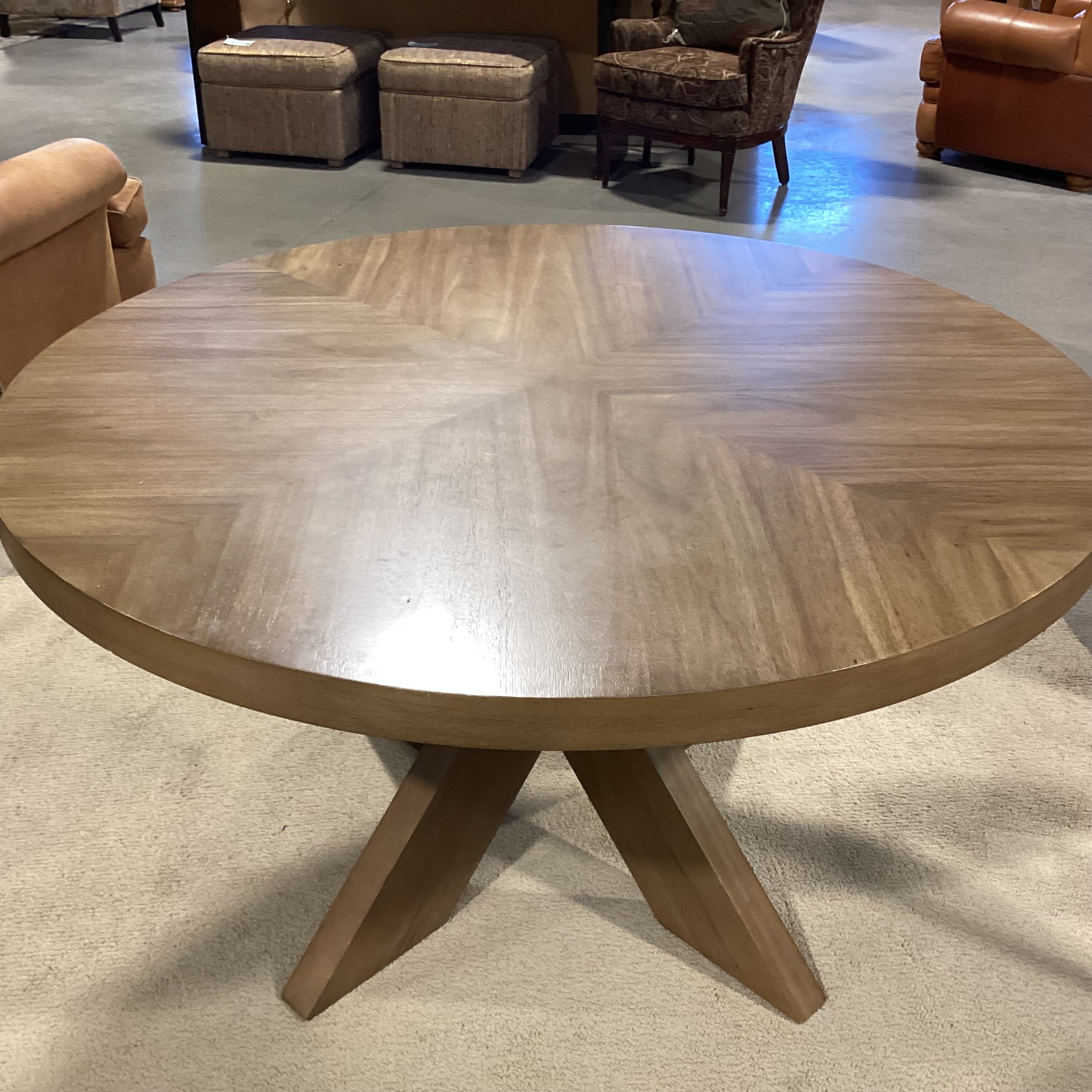 Samson International Light Green Grey Finish Wood & Veneer with X Style Pedestal Dining Table 54" Diameter x 30"