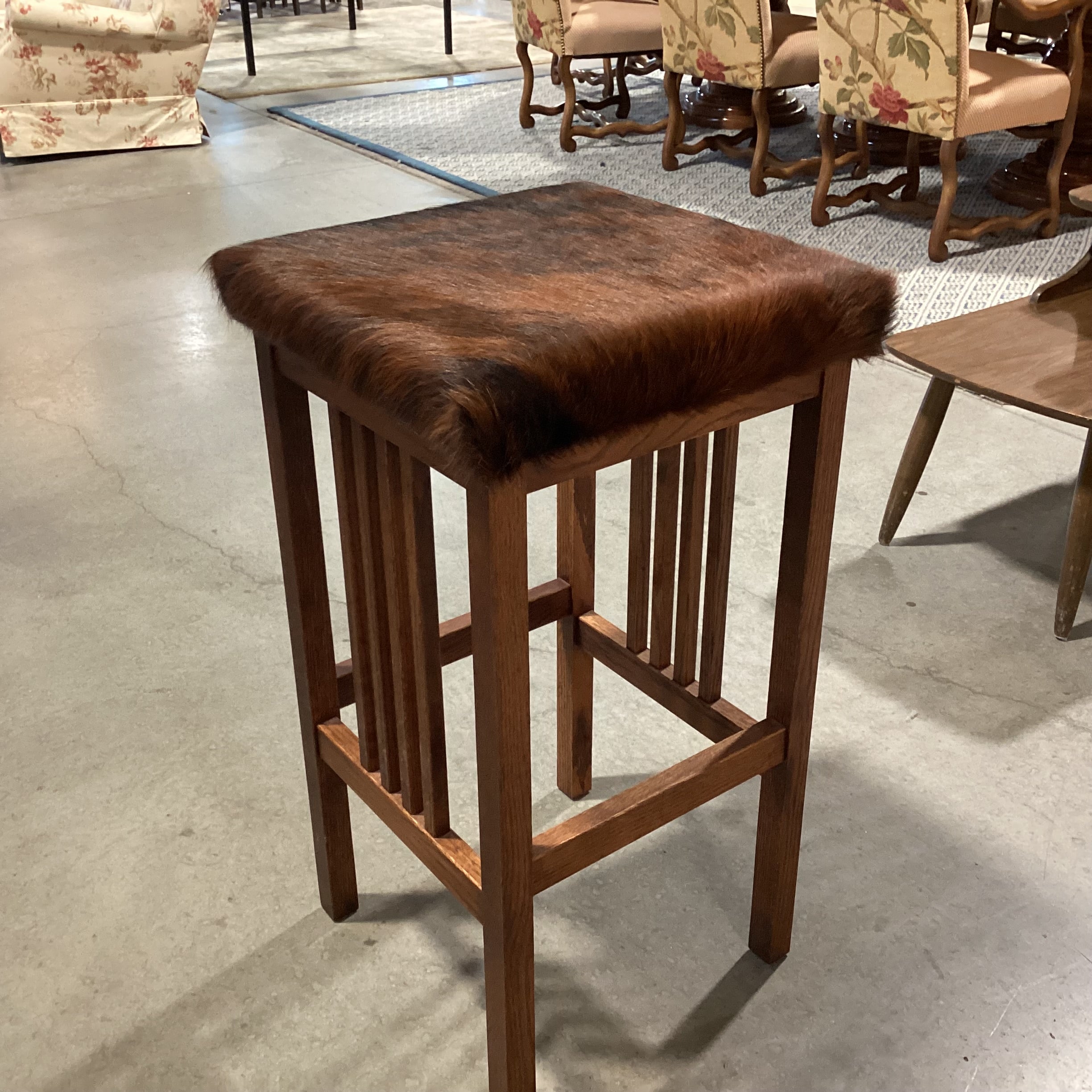 Amish Mission Style Oak with Black & Brown Cowhide Barstool 32"