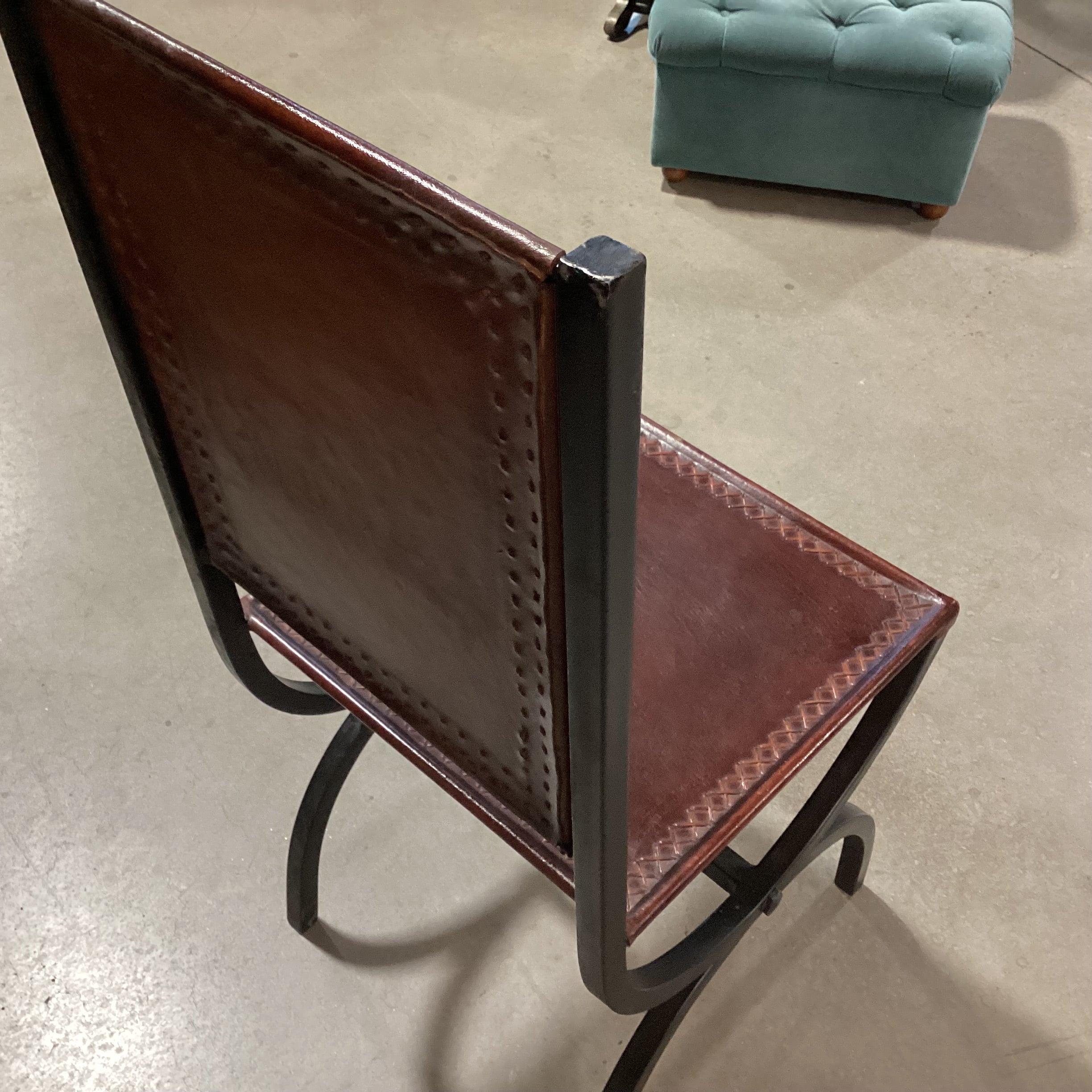 Black Iron & Leather with Cross Stitch Accent Chair 18"x 19"x 41"