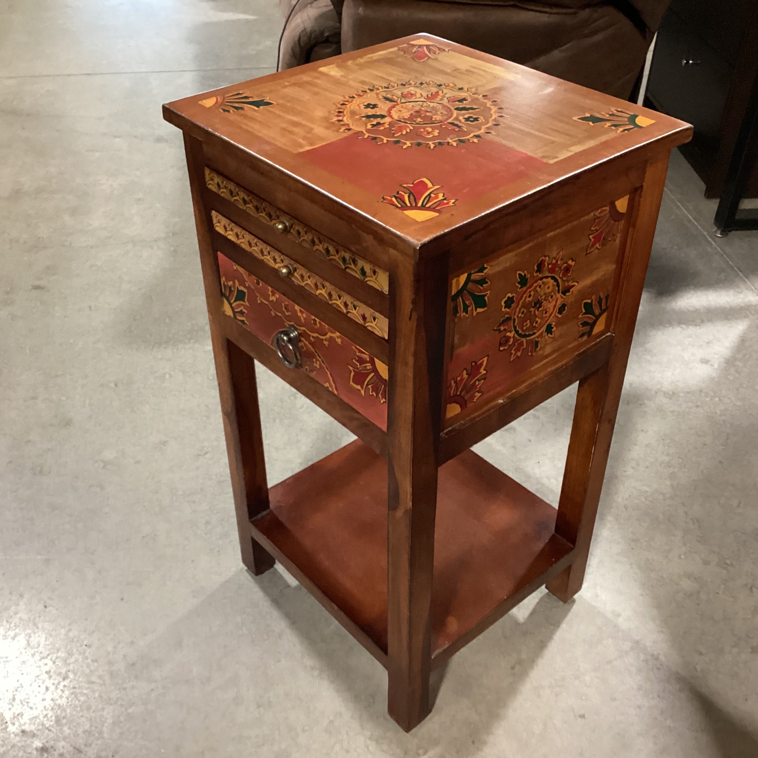 Moroccan Hand Painted Wood Game Board Drawers & Accessories End Table 16"x 15"x 29"  Game