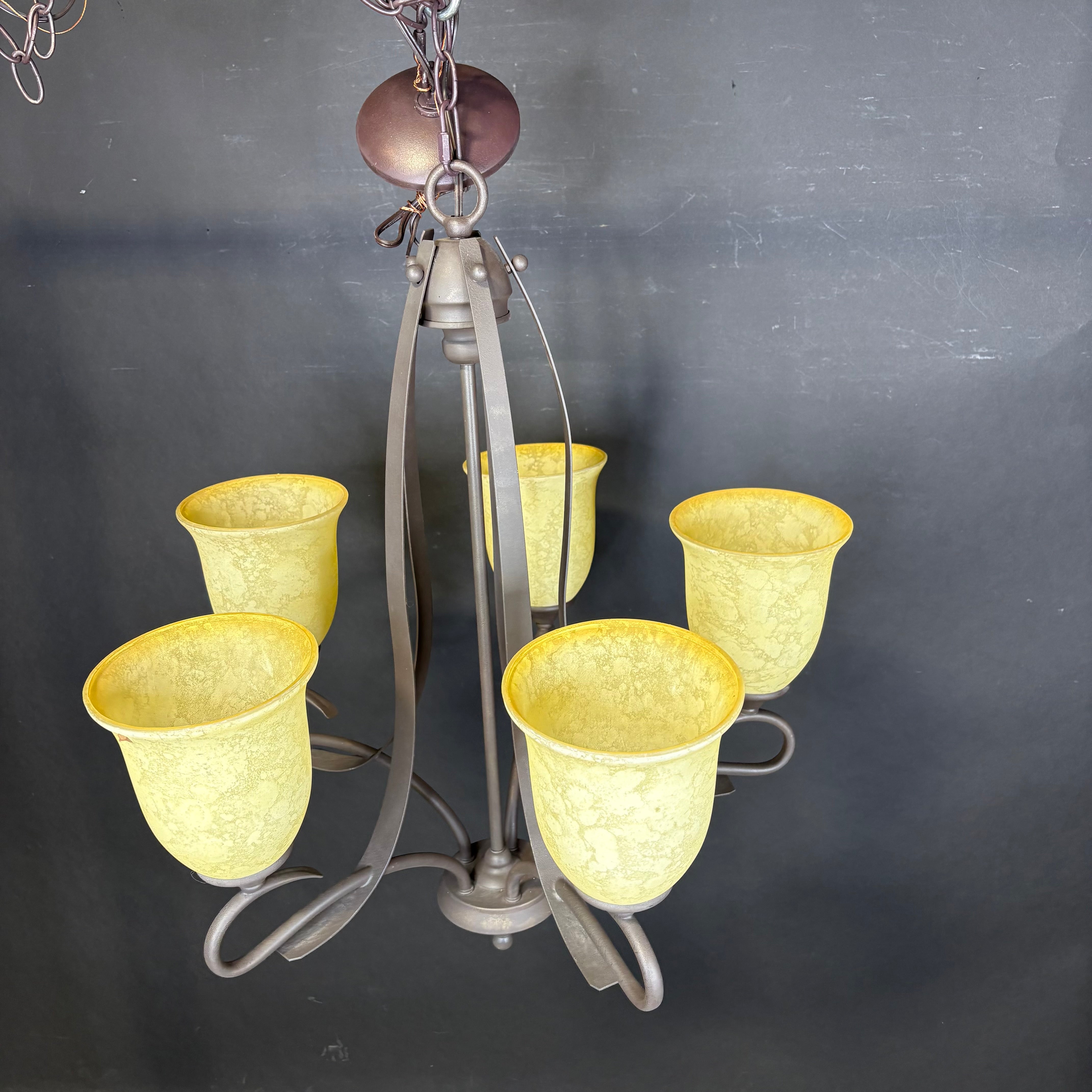 Traditional 5-Light Crackled Bronze with Glass Shades Chandelier 24” Diameter x 27” - 65”