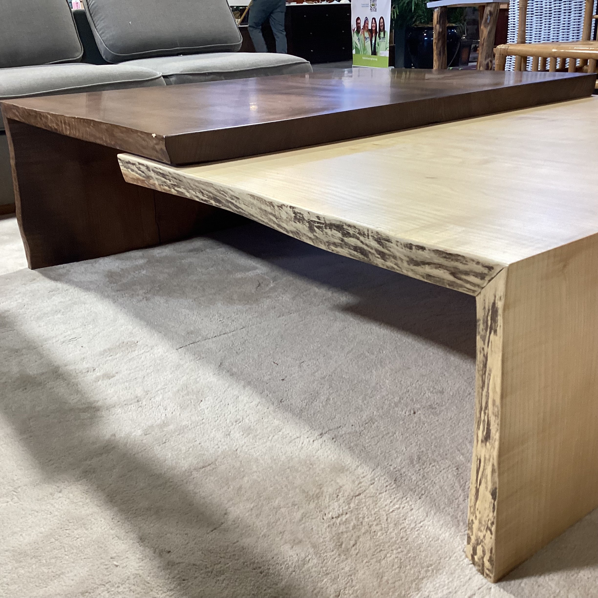 Live Edge Design 2 Tiered 2 Tone Solid Live Edge Wood Coffee Table 60"x 48"x 17.5"