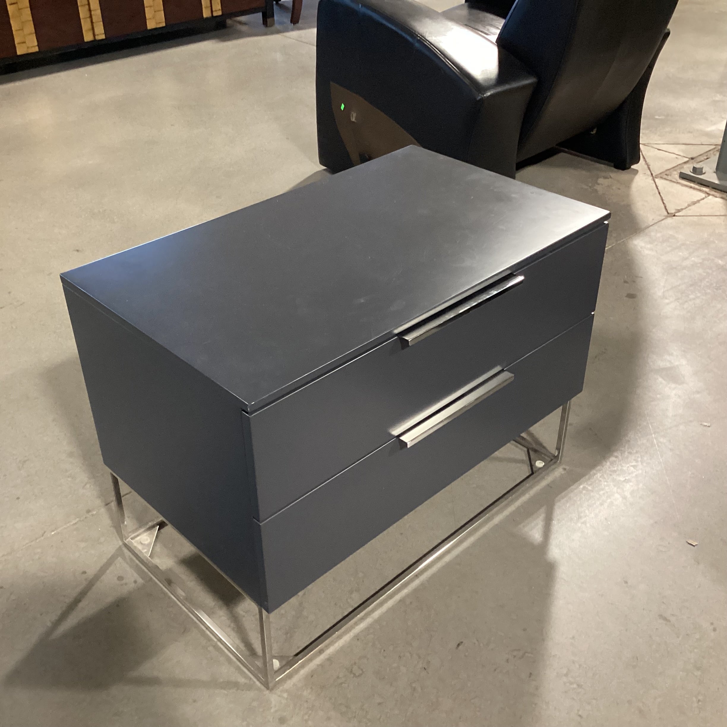 Grey Lacquered & Chrome with Soft Close Linen Lined Drawers End Table
