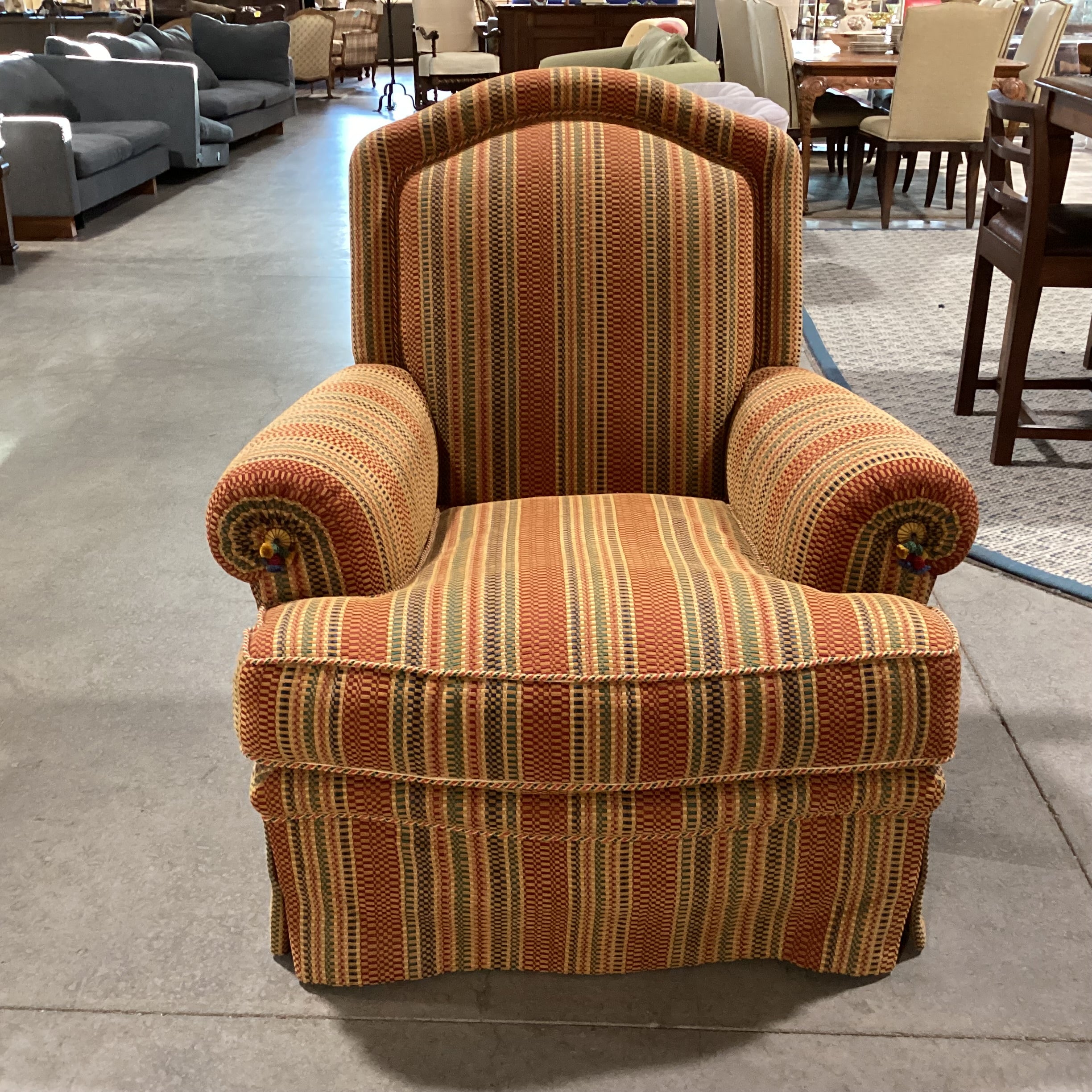 JJ Custom Gold Rust Green Blue Woven Ribbon Stripe Chair 40"x 35"x 42"