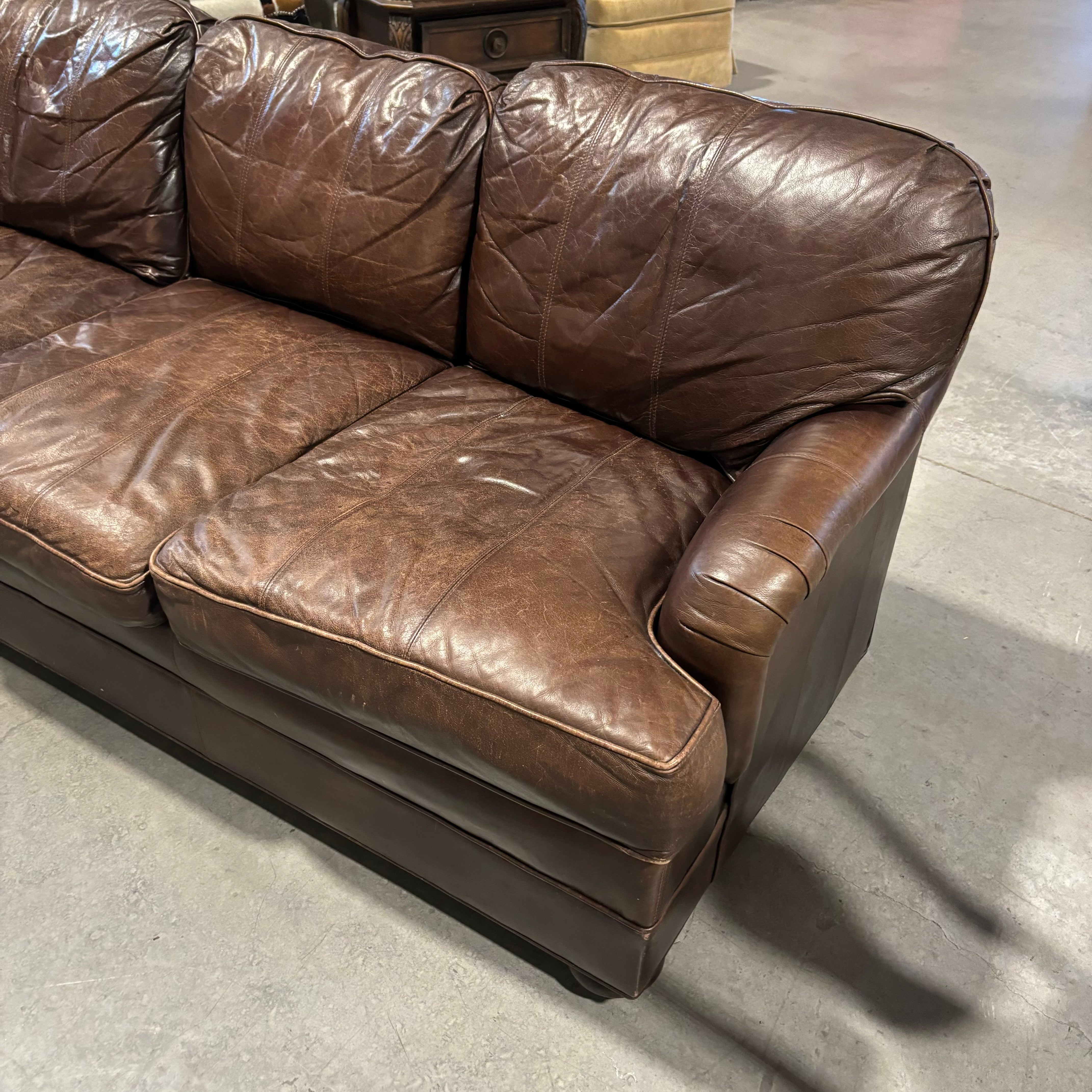 Vanguard Furniture American Bungalow Three Cushion Genuine Leather Sofa 84"x 36"x 30"