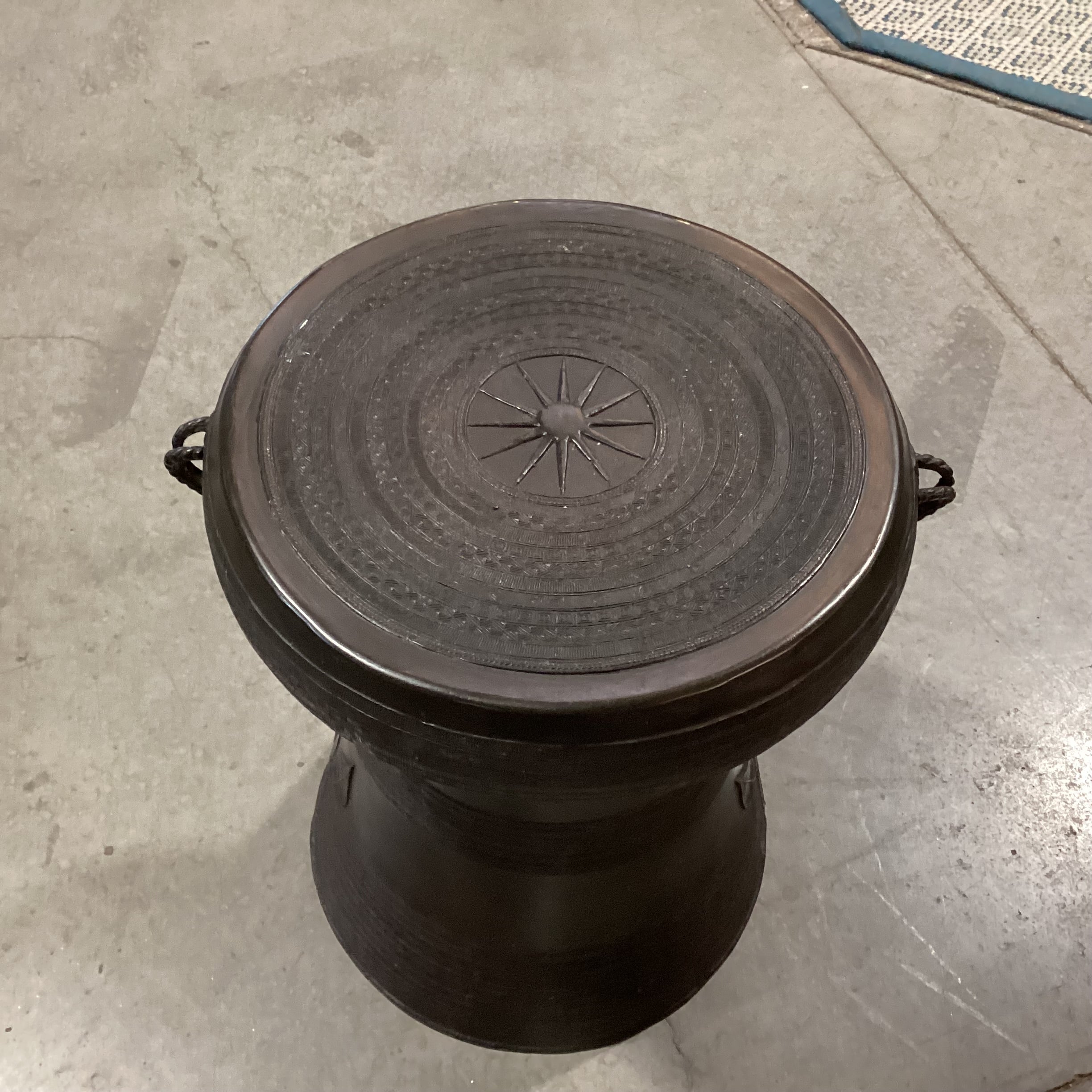 Asian Bronze Rain Drum Style Accent Table 21" Diameter x 24"