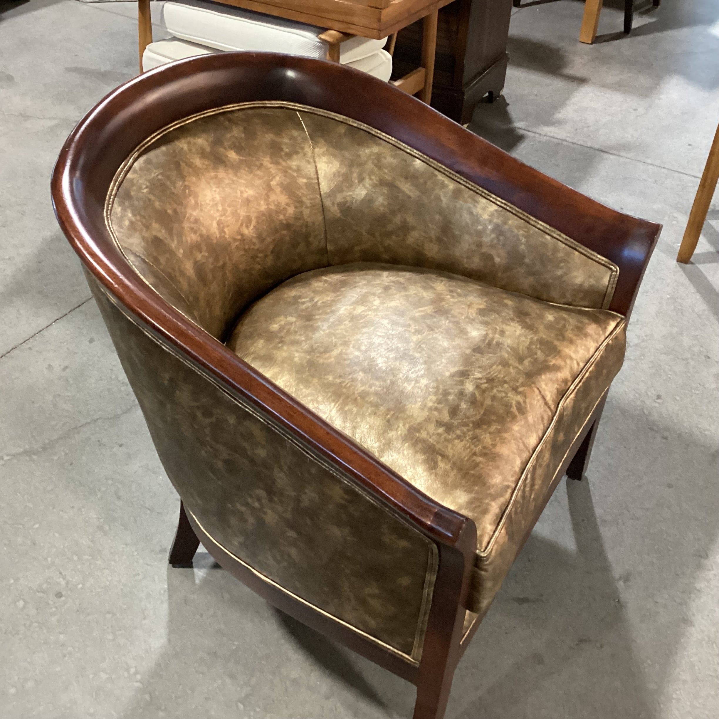 Gold Metallic Faux Leather & Finished Wood Chair 30"x 29"x 31"