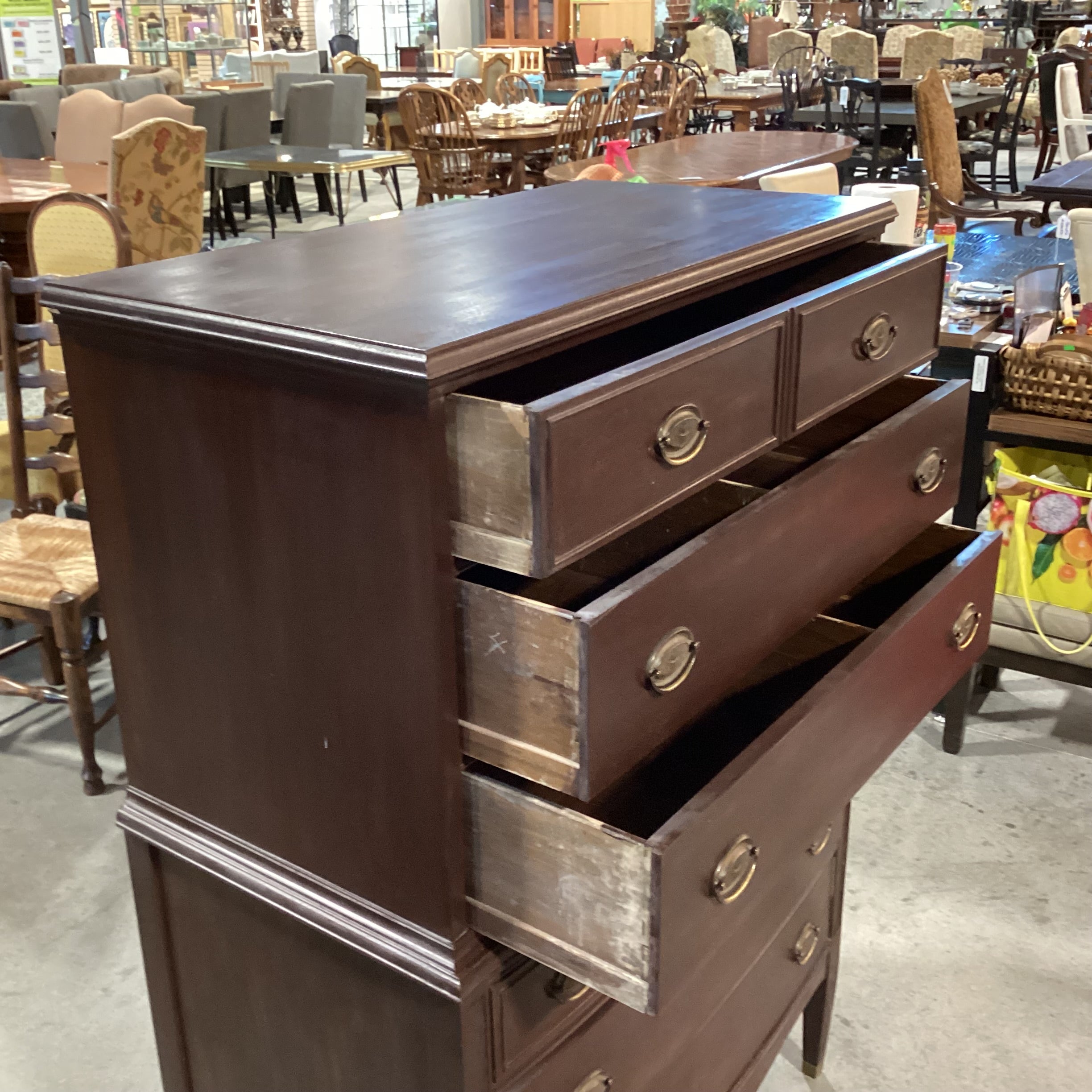 Antique Finished Wood with Inlay Detail 6 Drawer Chest 36"x 20"x 54.5"